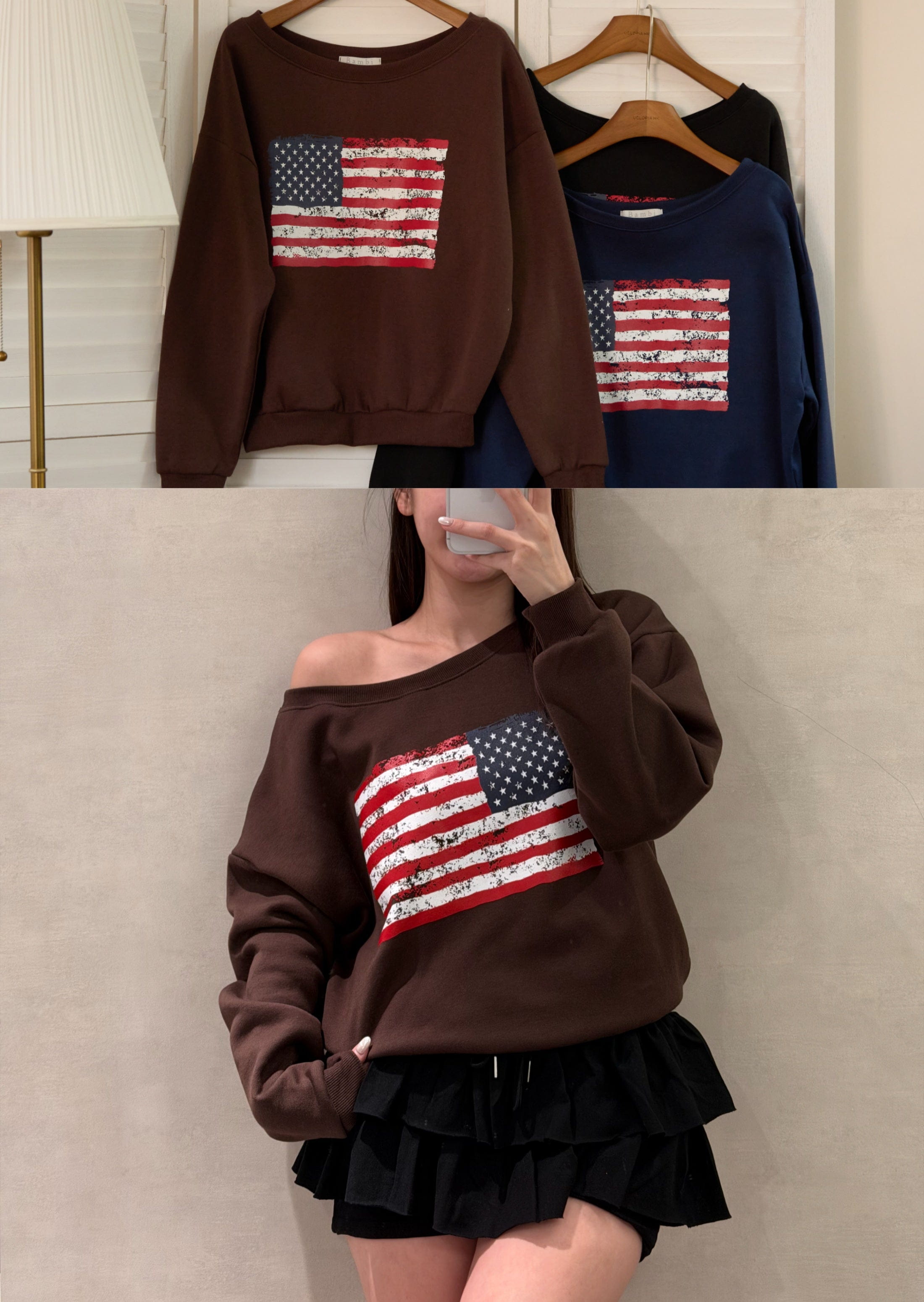 【 $99買一送一 】美國國旗大圓領絨底厚衛衣