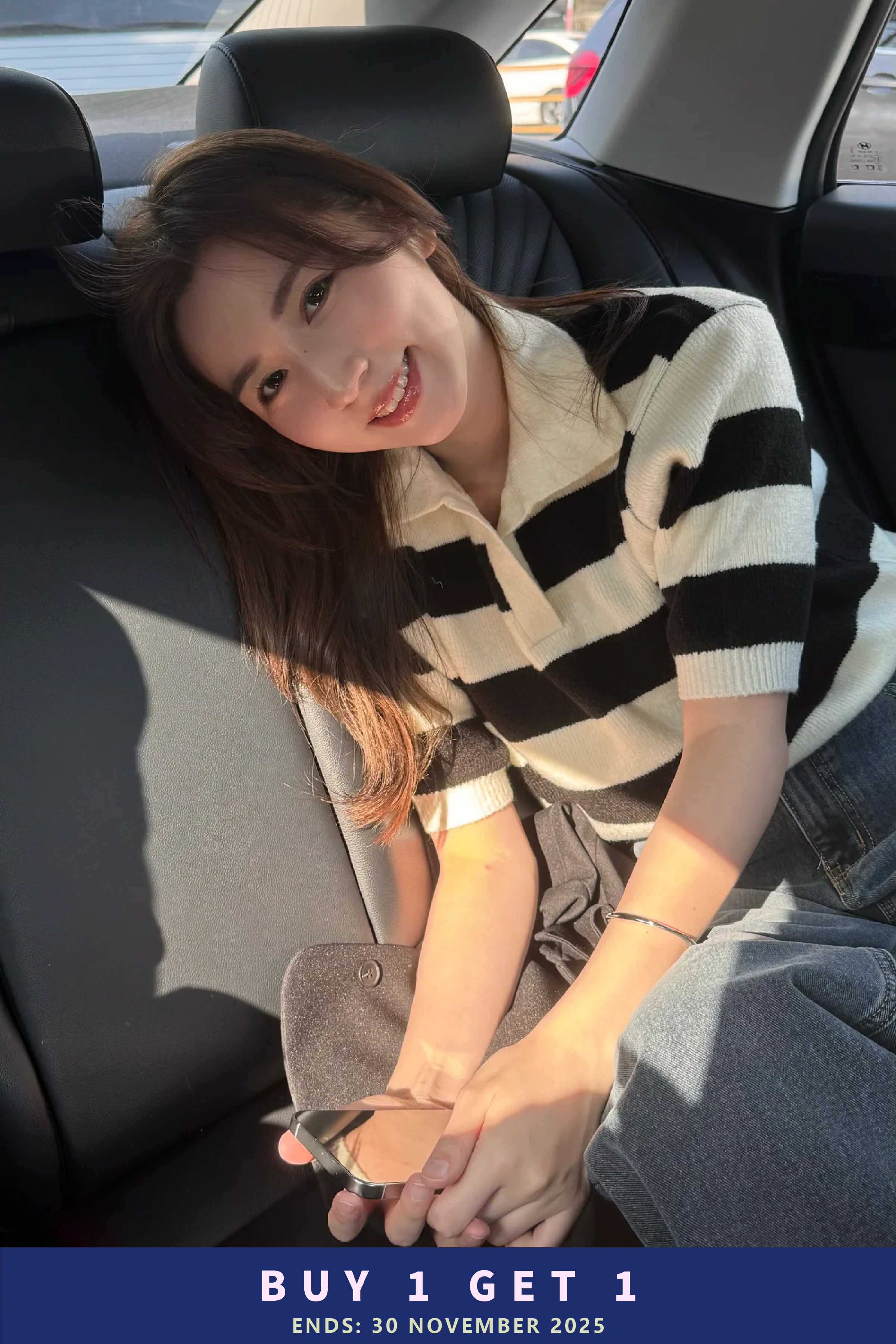 【韓國親身搜羅系列🏝️】鬆軟鬆軟~ 翻V領黑白間條針織上衣