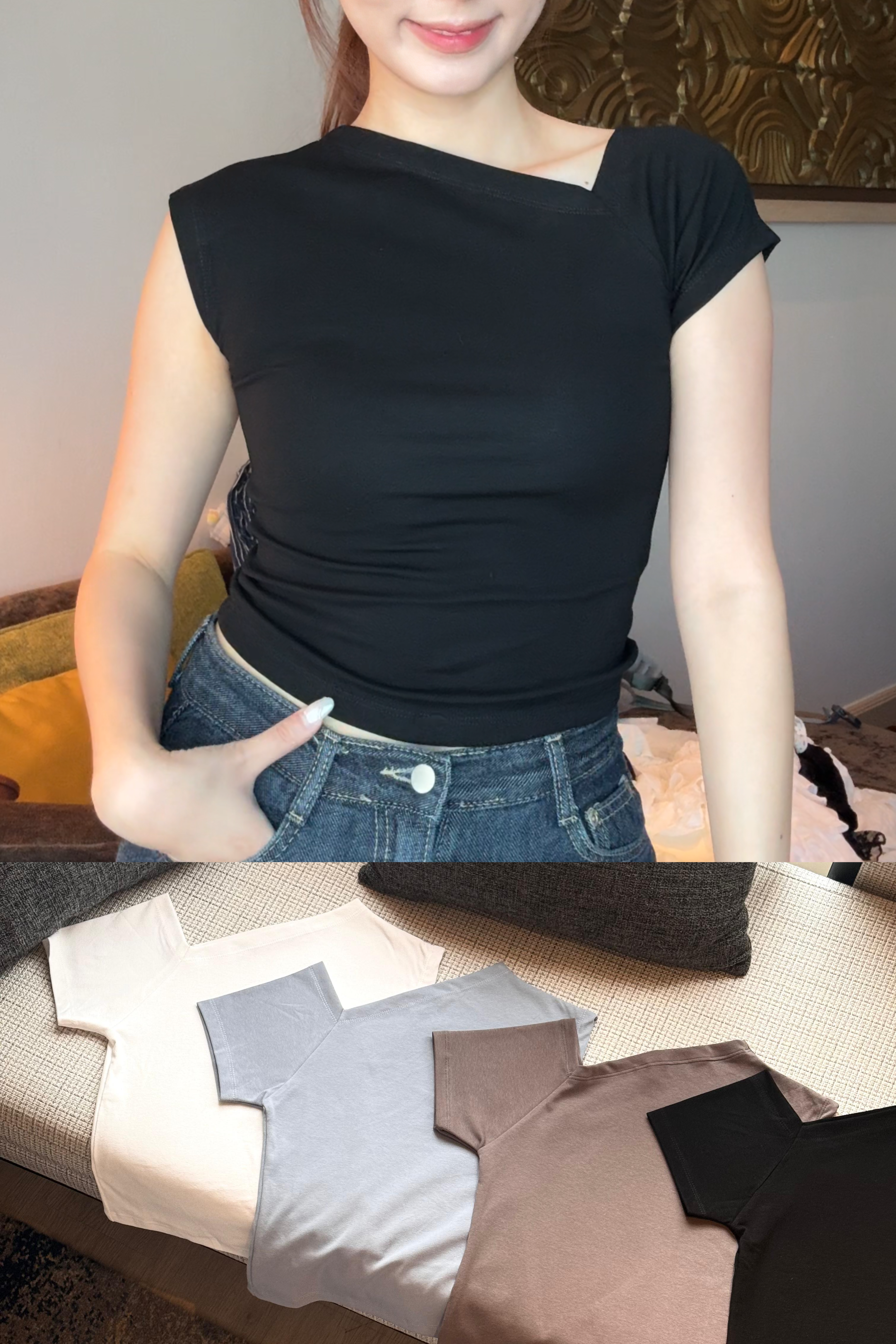 【泰國親身搜羅現貨🇹🇭】 My Clothes Friend 系列 ~ 簡約斜領短袖上衣