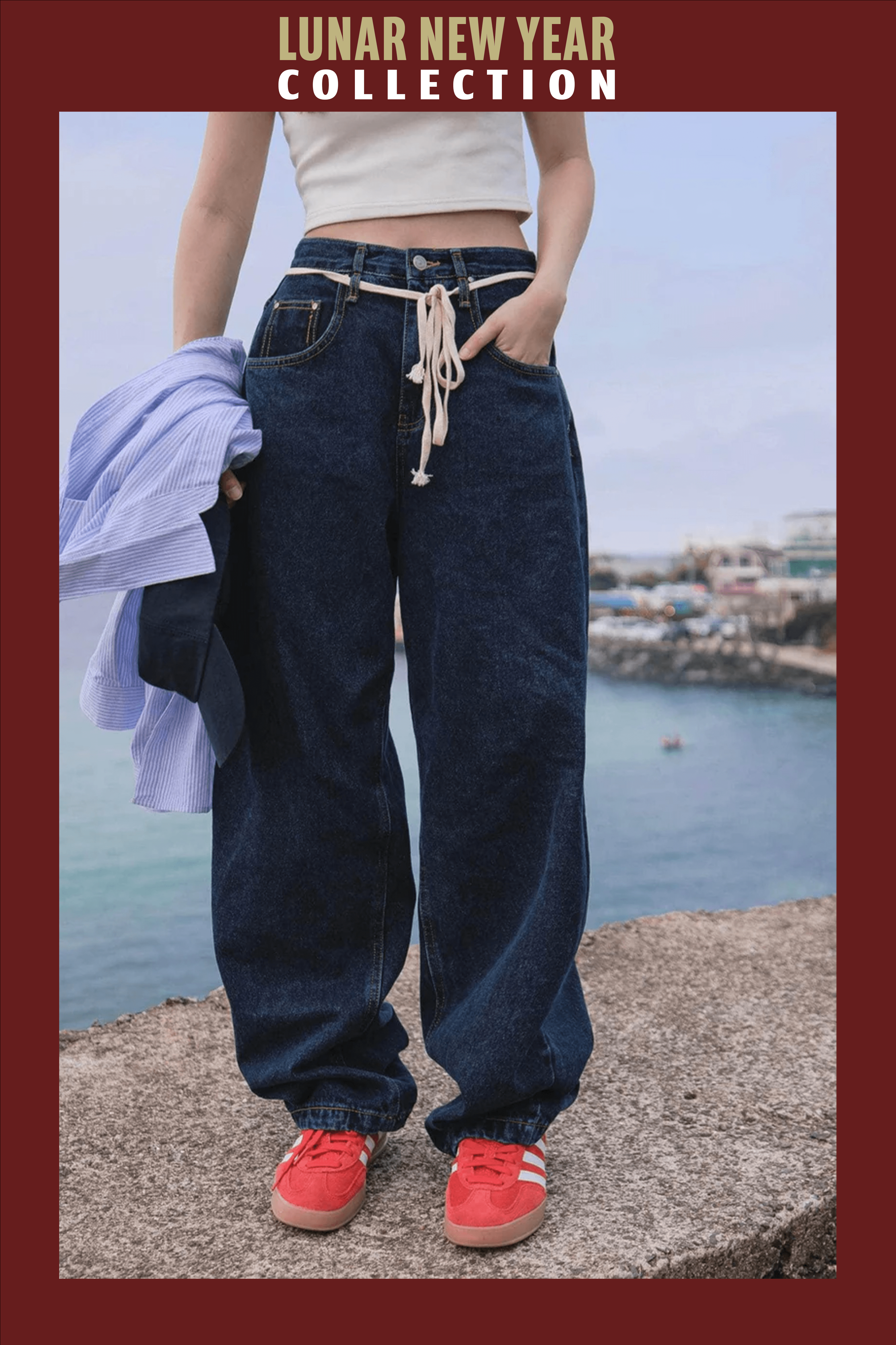 【 韓國親身搜羅系列 | 初秋🍁 】知性綁帶直直闊腳牛仔褲