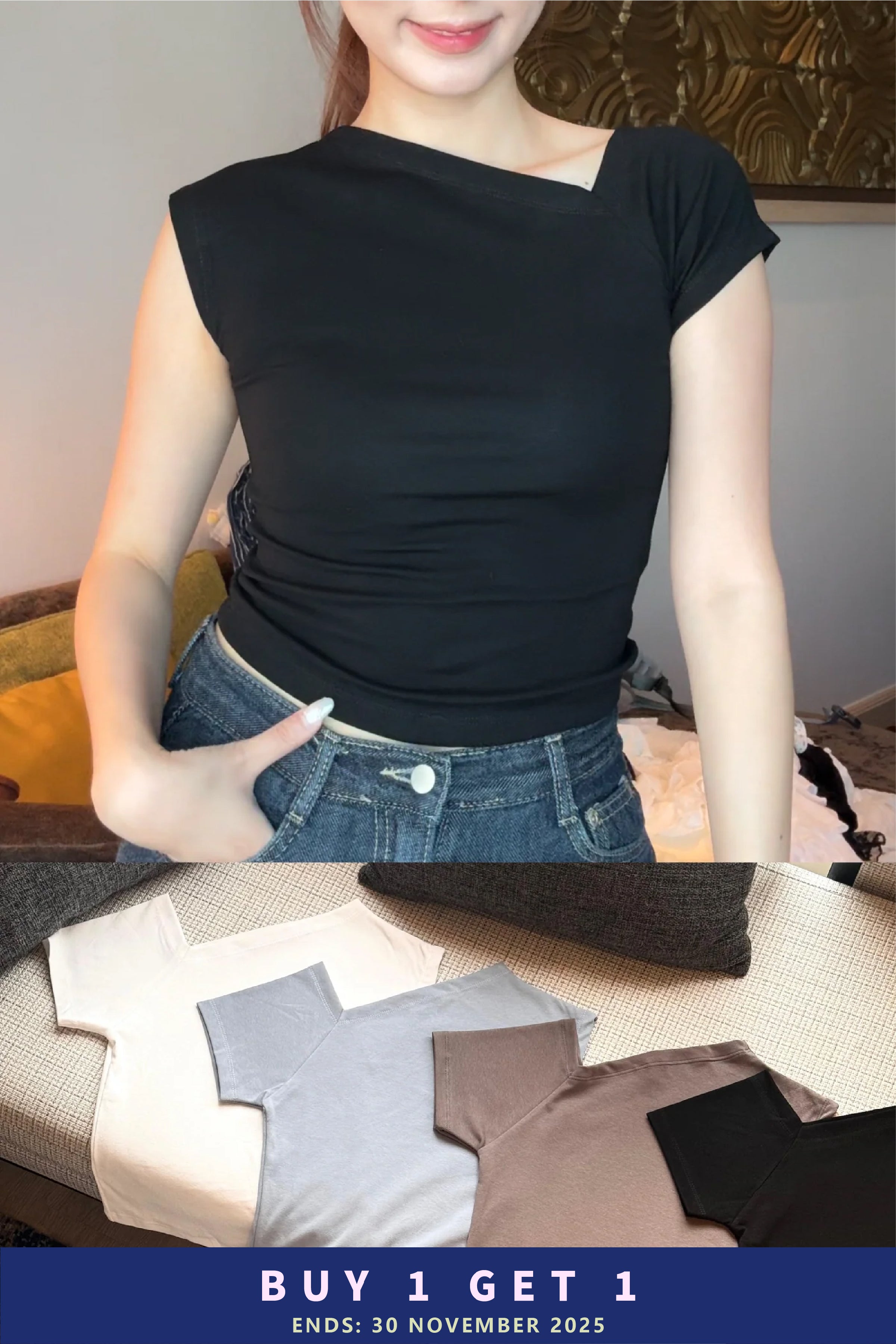 【泰國親身搜羅現貨🇹🇭】 My Clothes Friend 系列 ~ 簡約斜領短袖上衣