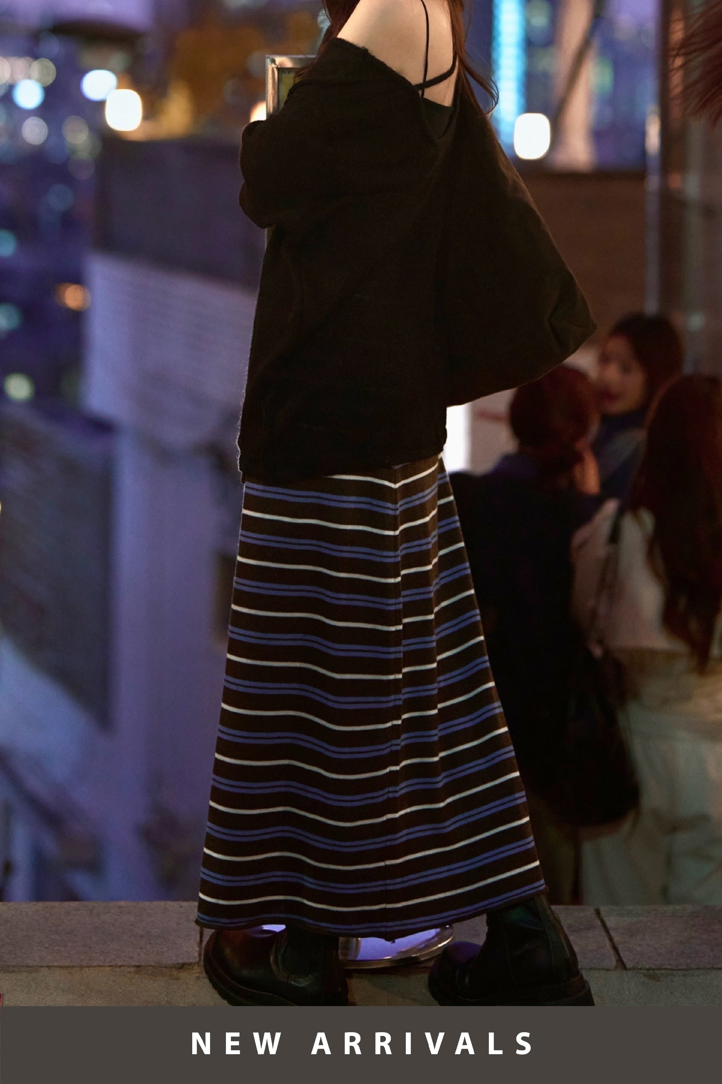 【 韓國親搜巡禮 · Week 2🥯 】啡藍拼色針織條紋垂垂長裙