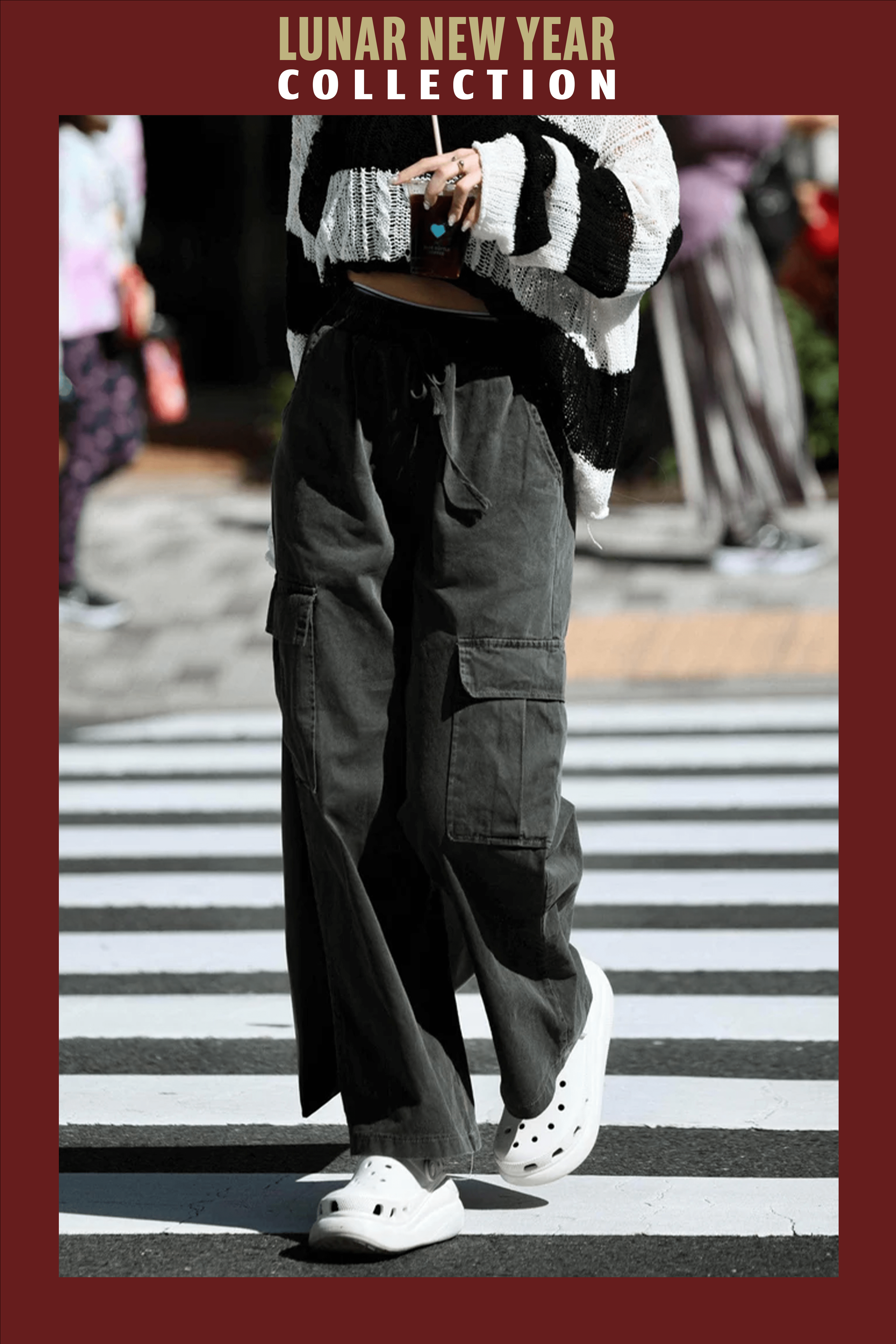 超型洗水灰口袋闊腳褲