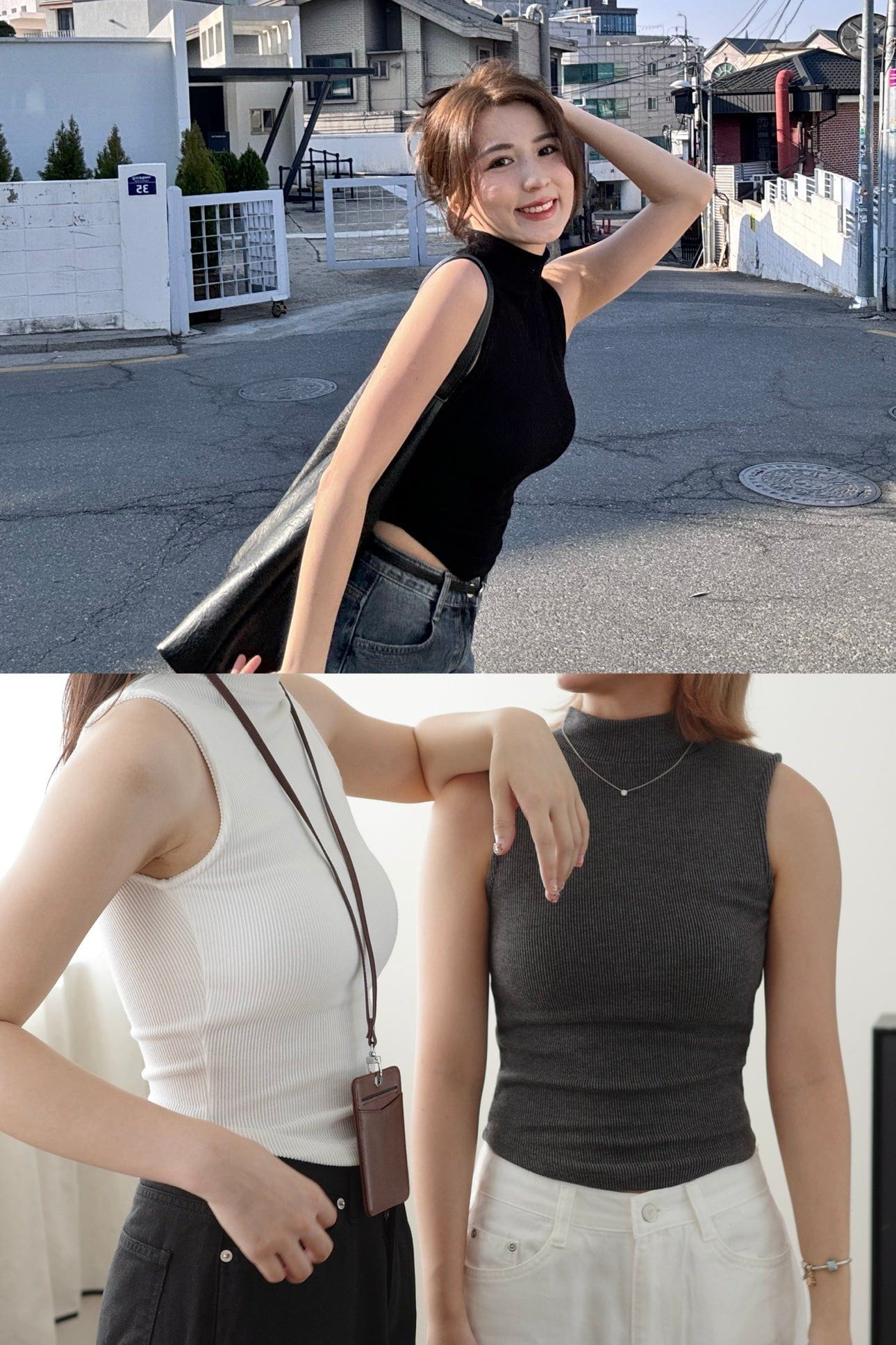 【瑕疵品❗️ 】高領入肩羅紋Bra-Top