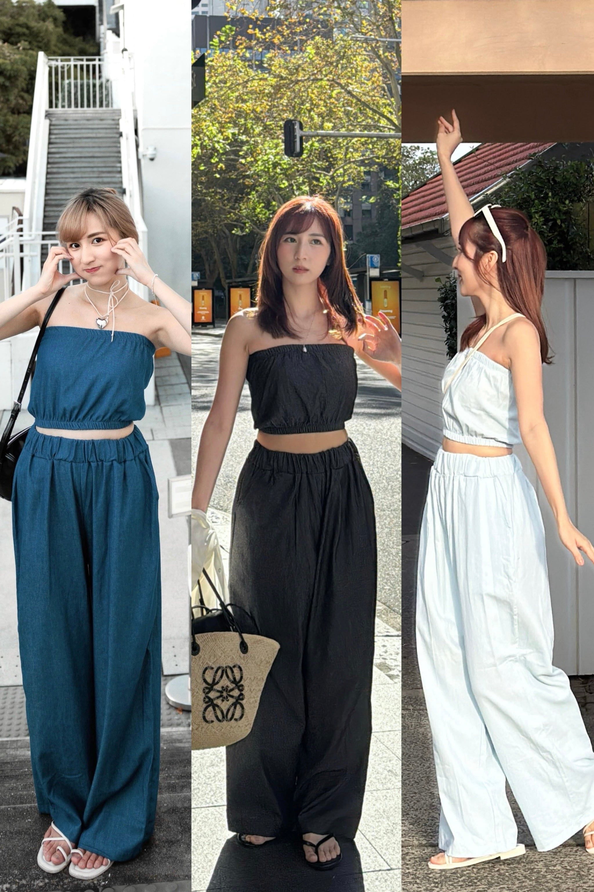 【瑕疵品❗️ 】度假風牛仔休閒套裝 平口背心+闊腳褲