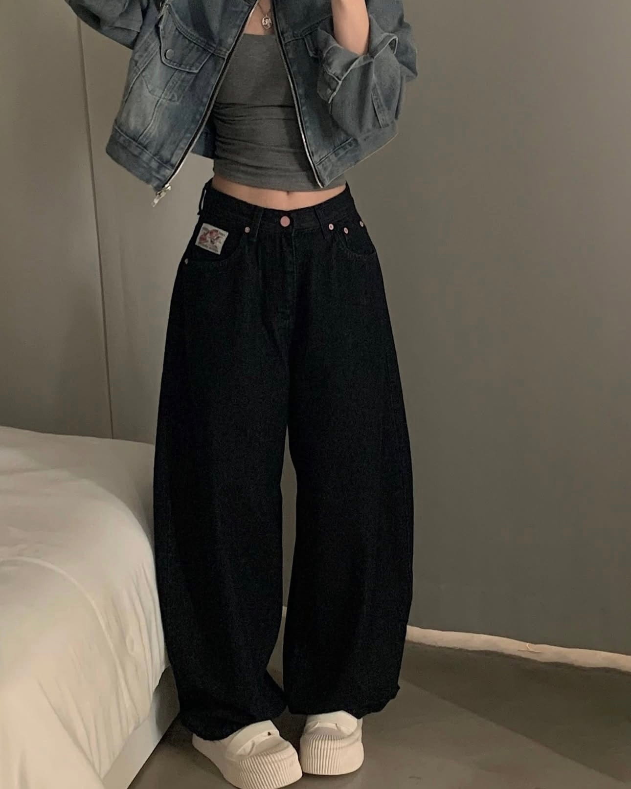 【Threads の 神褲大合集👖!】粉紅刺繡Letters錐型Jeans ⌯⁍̴̛ᴗ⁍̴̛⌯ಣ