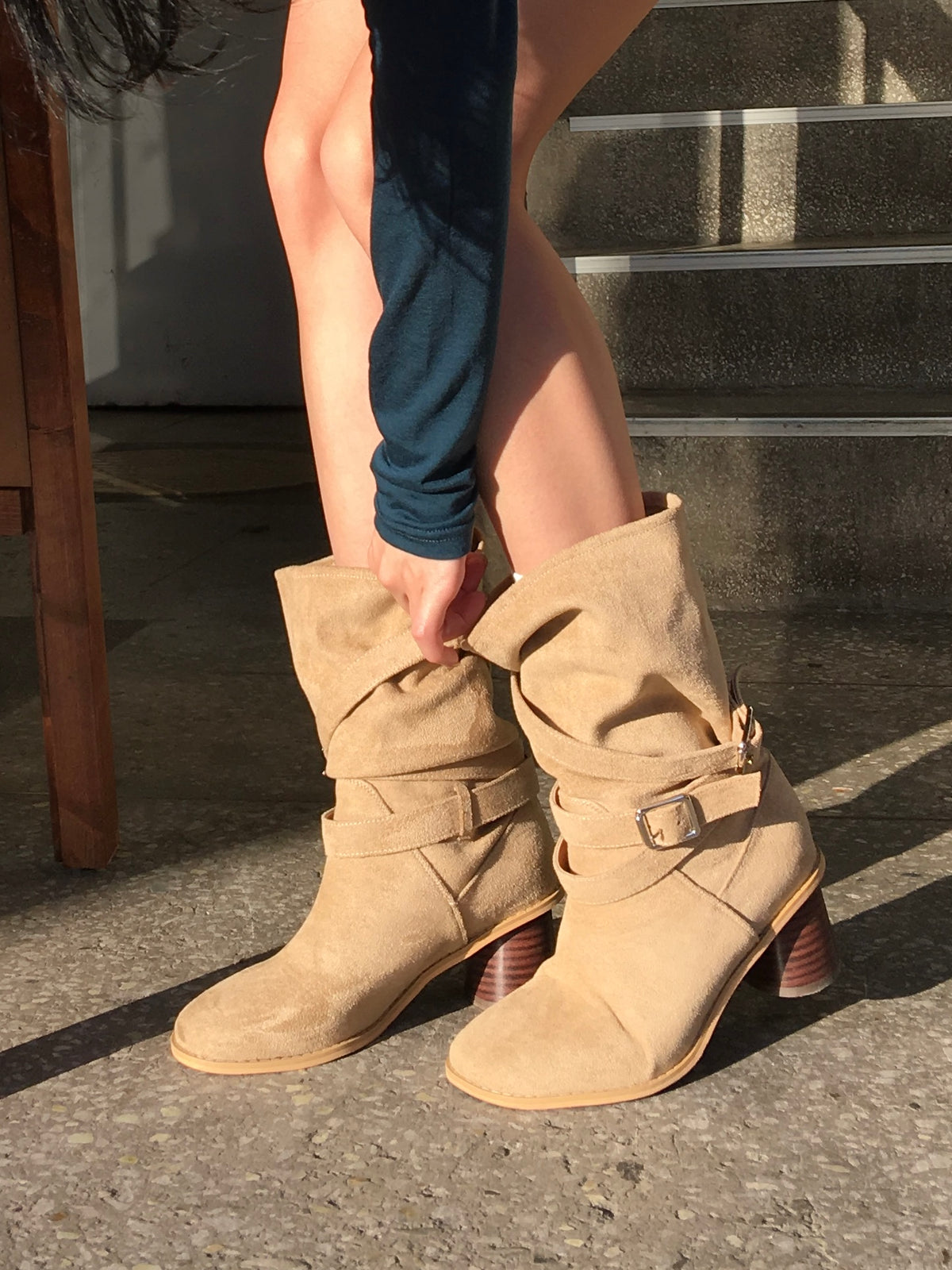 冬季氣質款式🤎麂皮堆堆木高踭短Boot