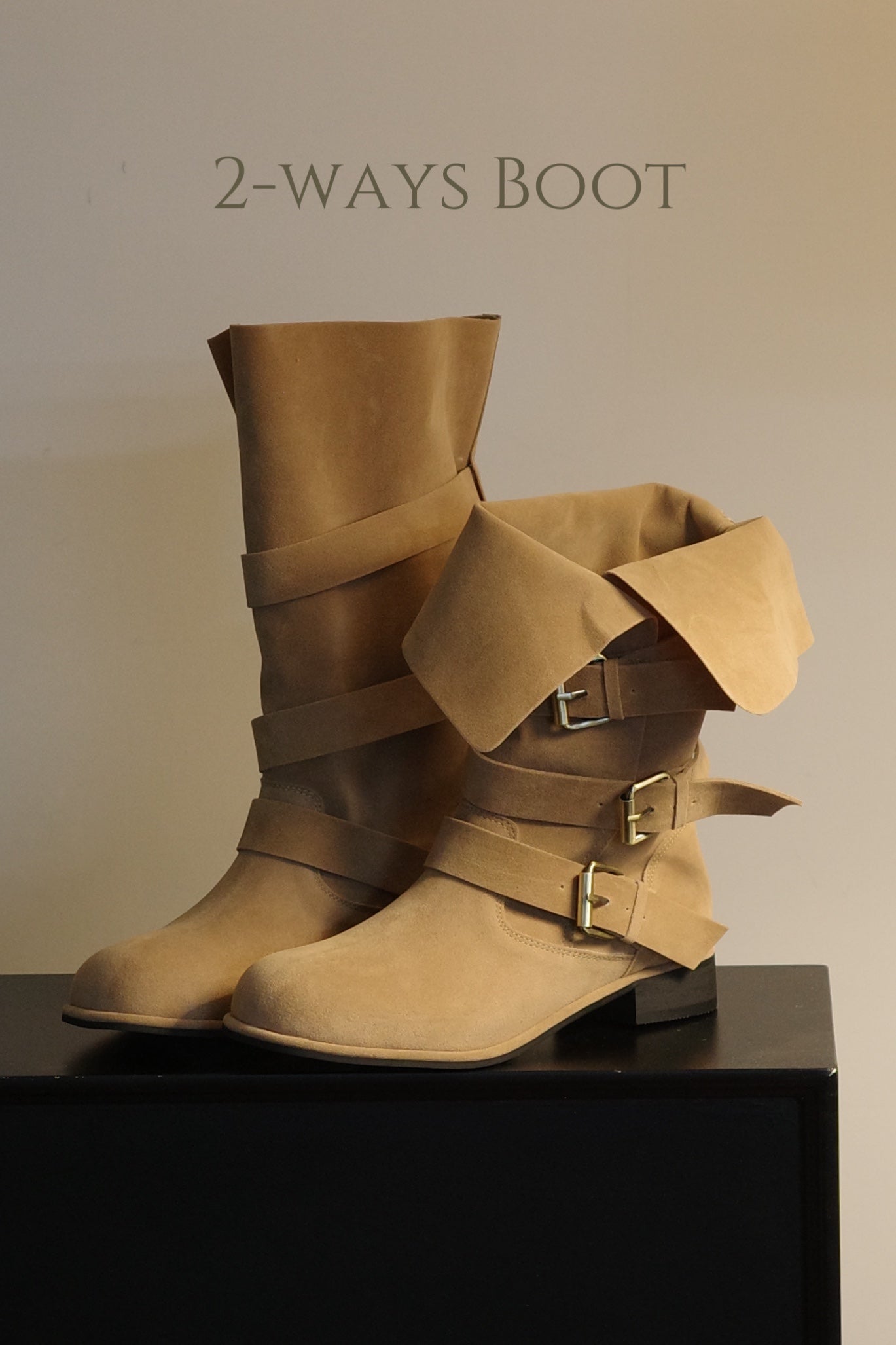 夏天都能配搭!復古可摺疊麂皮中筒靴