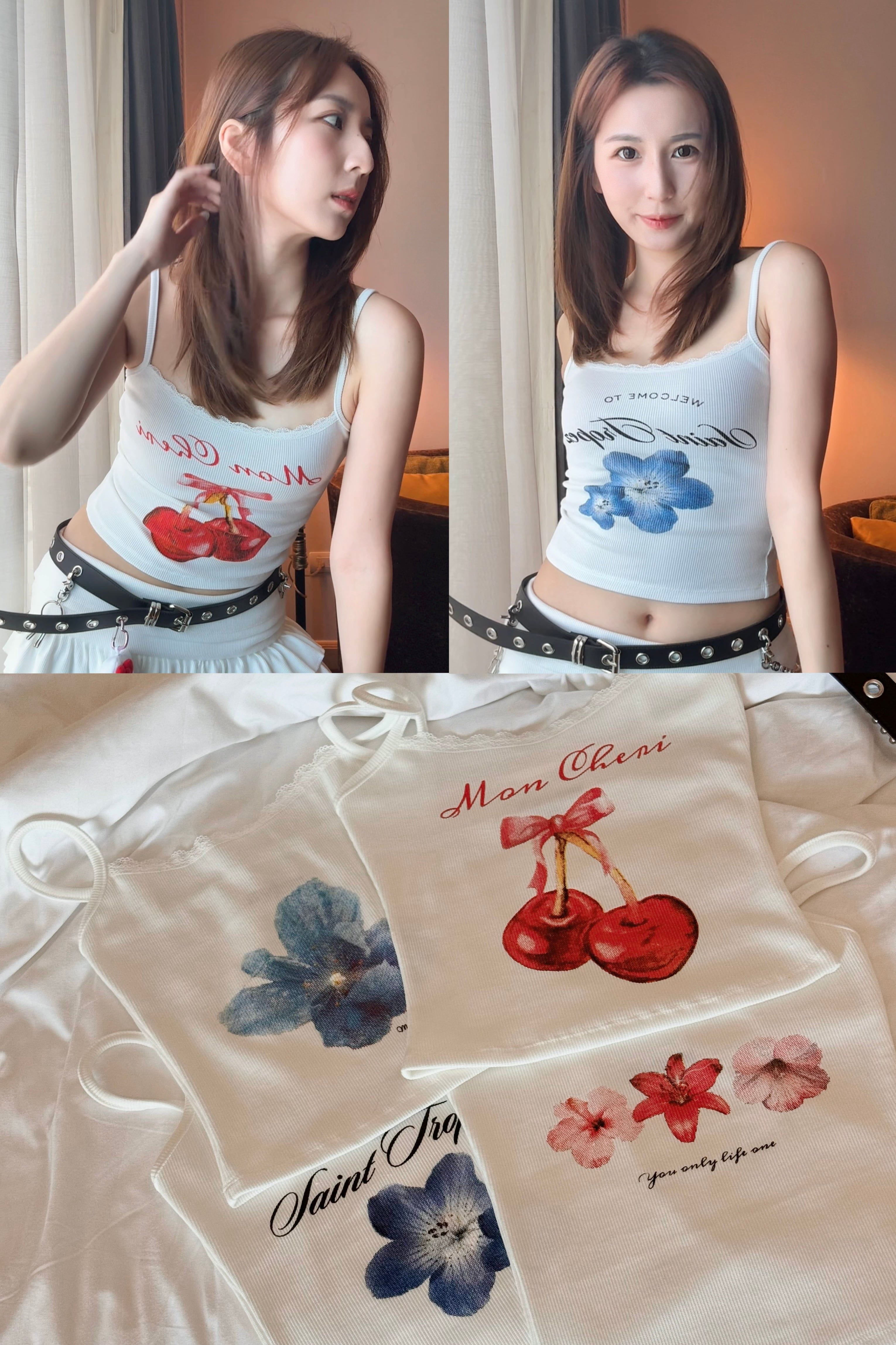 【瑕疵品❗️】$99 Sweet Hot Top - 水墨印花Lace邊吊帶背心