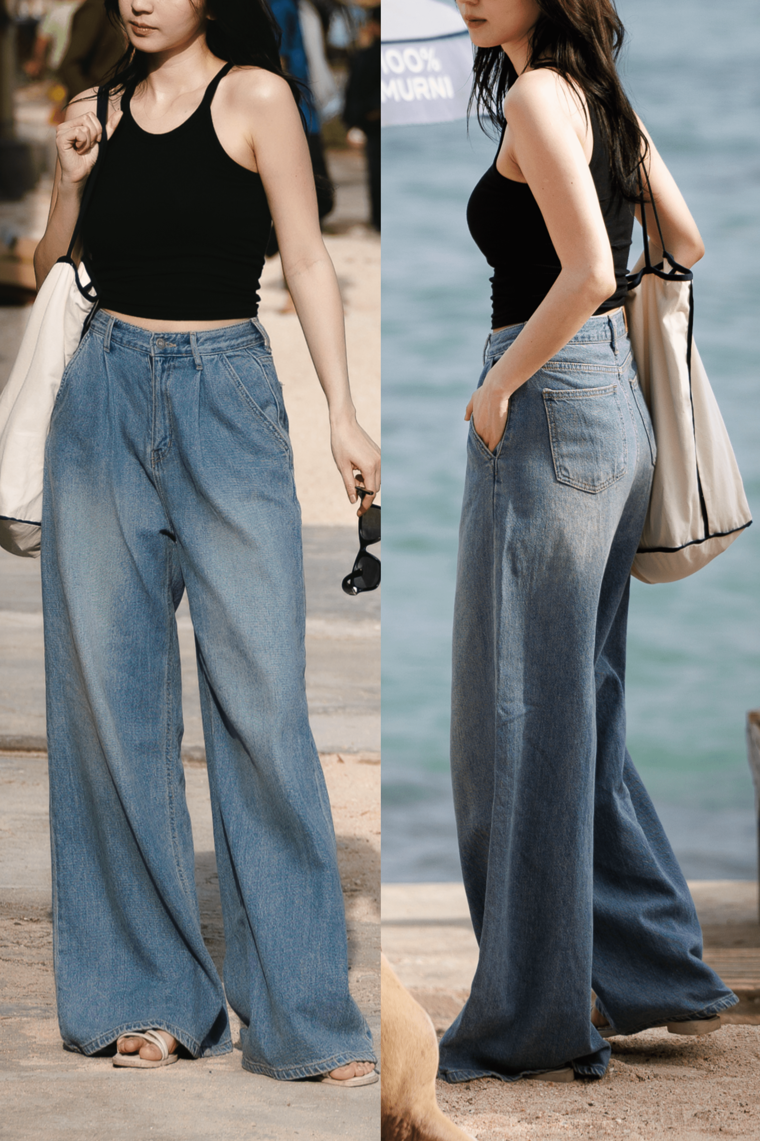 【韓國親身搜羅系列🏝️】鬆鬆軟軟洗水藍闊腳褲