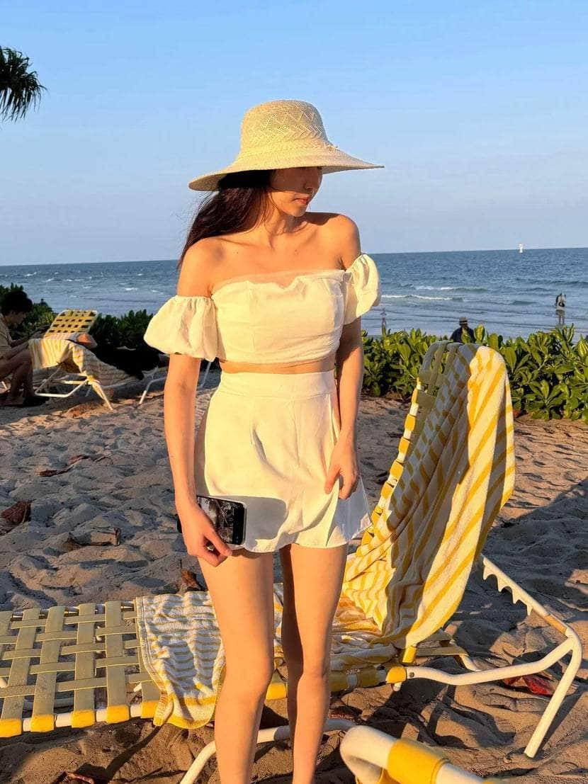 泰國服飾 【早鳥泰國連線🇹🇭🌻】泡芙袖Lace tube top set 有胸墊上衣+褲裙