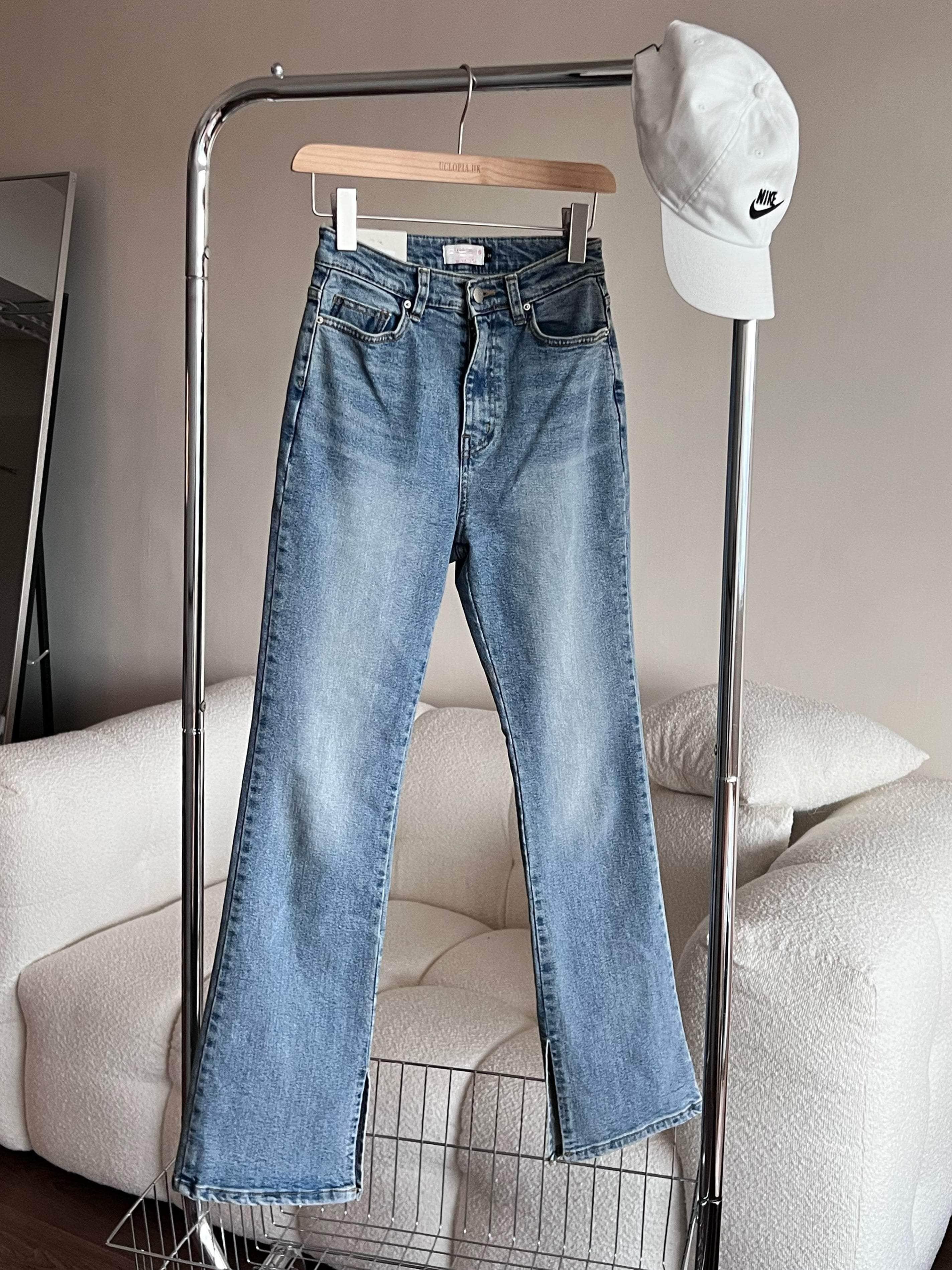 韓國服飾 牛仔長褲韓國 【🌗SEP 2】修身內側小開叉喇叭褲