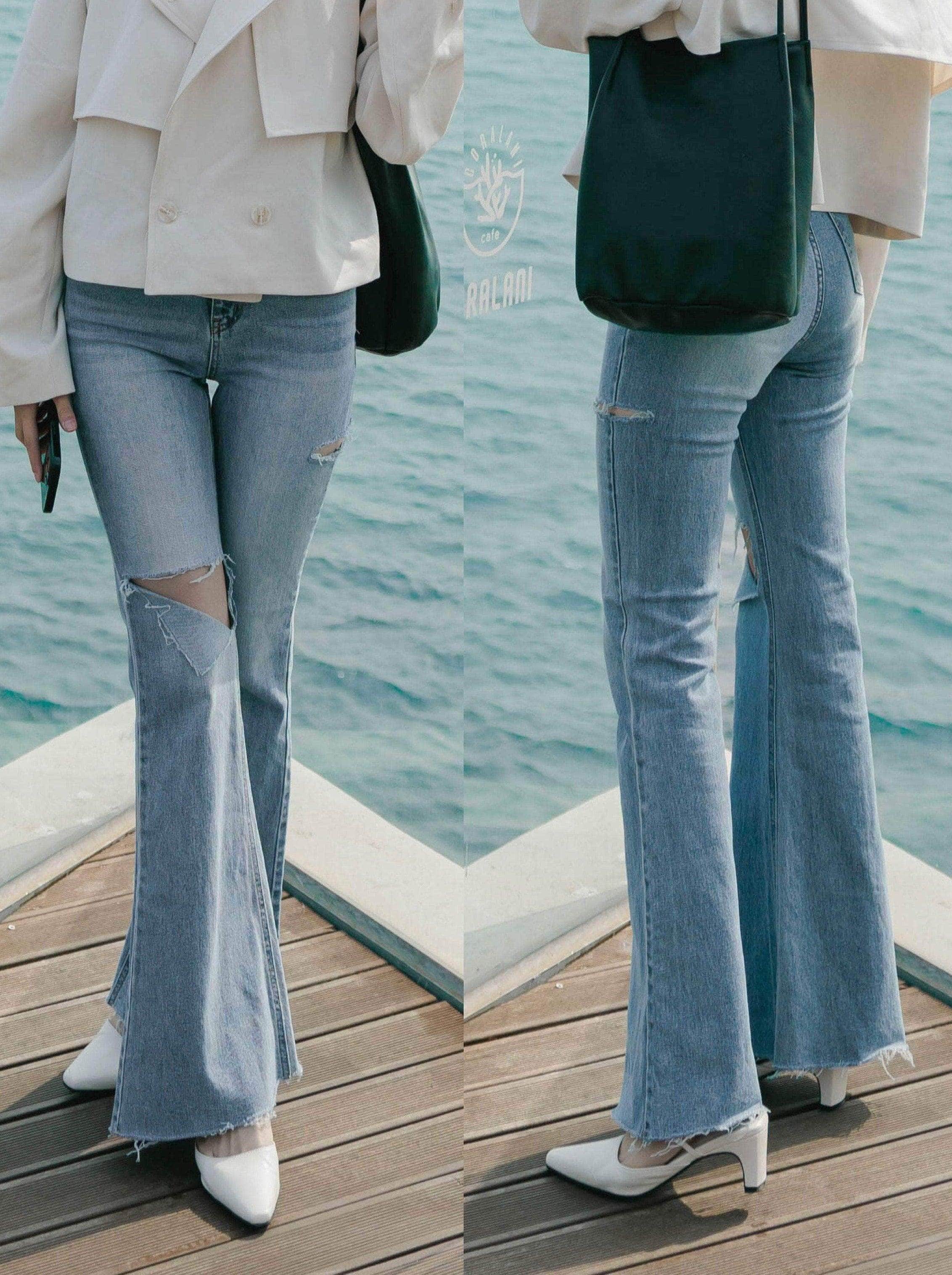 韓國服飾 長褲韓國 ❤️DAY1 韓國親身搜羅 | SS23 🇰🇷🌻 超顯瘦顯腳長!修型破洞喇叭褲