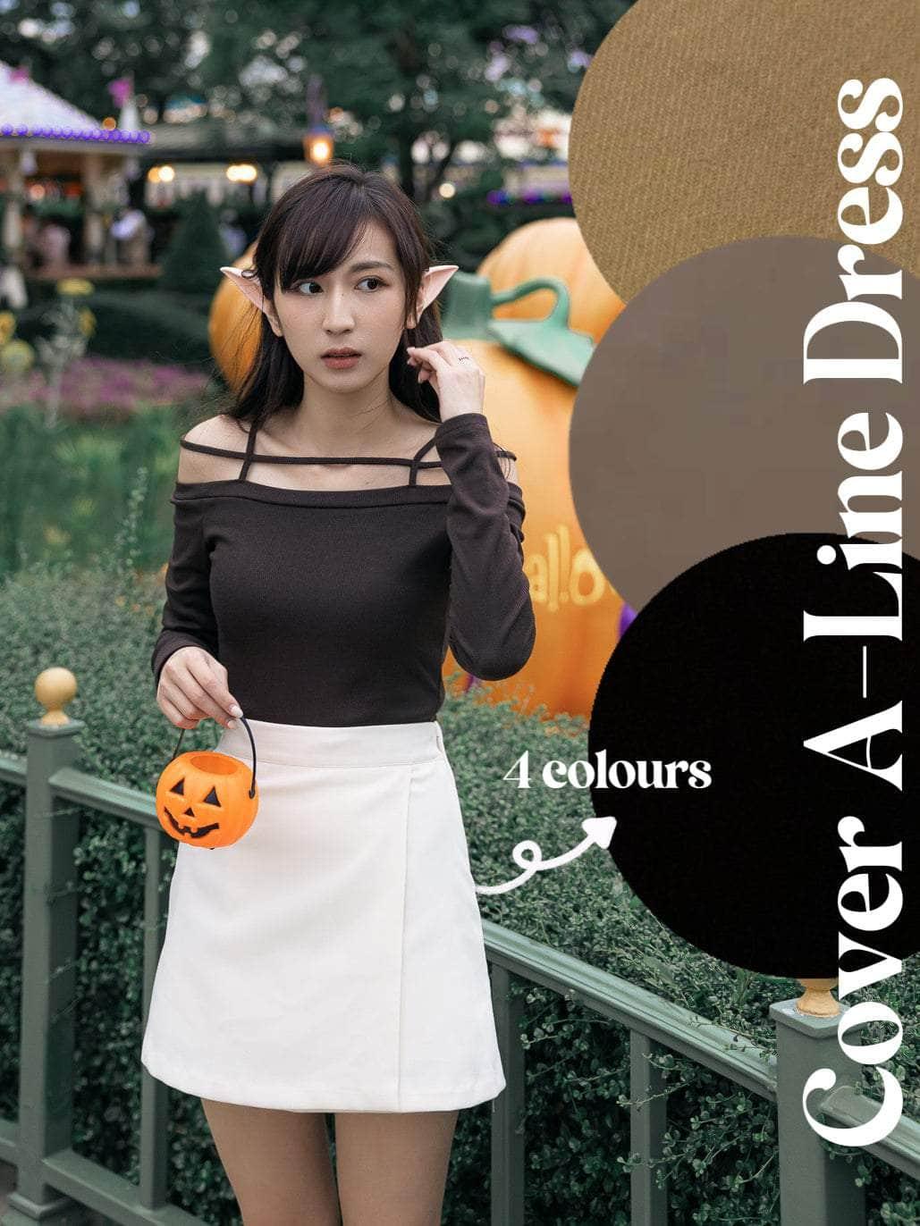 韓國服飾 短裙韓國 Halloween special🎃 Cover A-Line Dress [四色入]