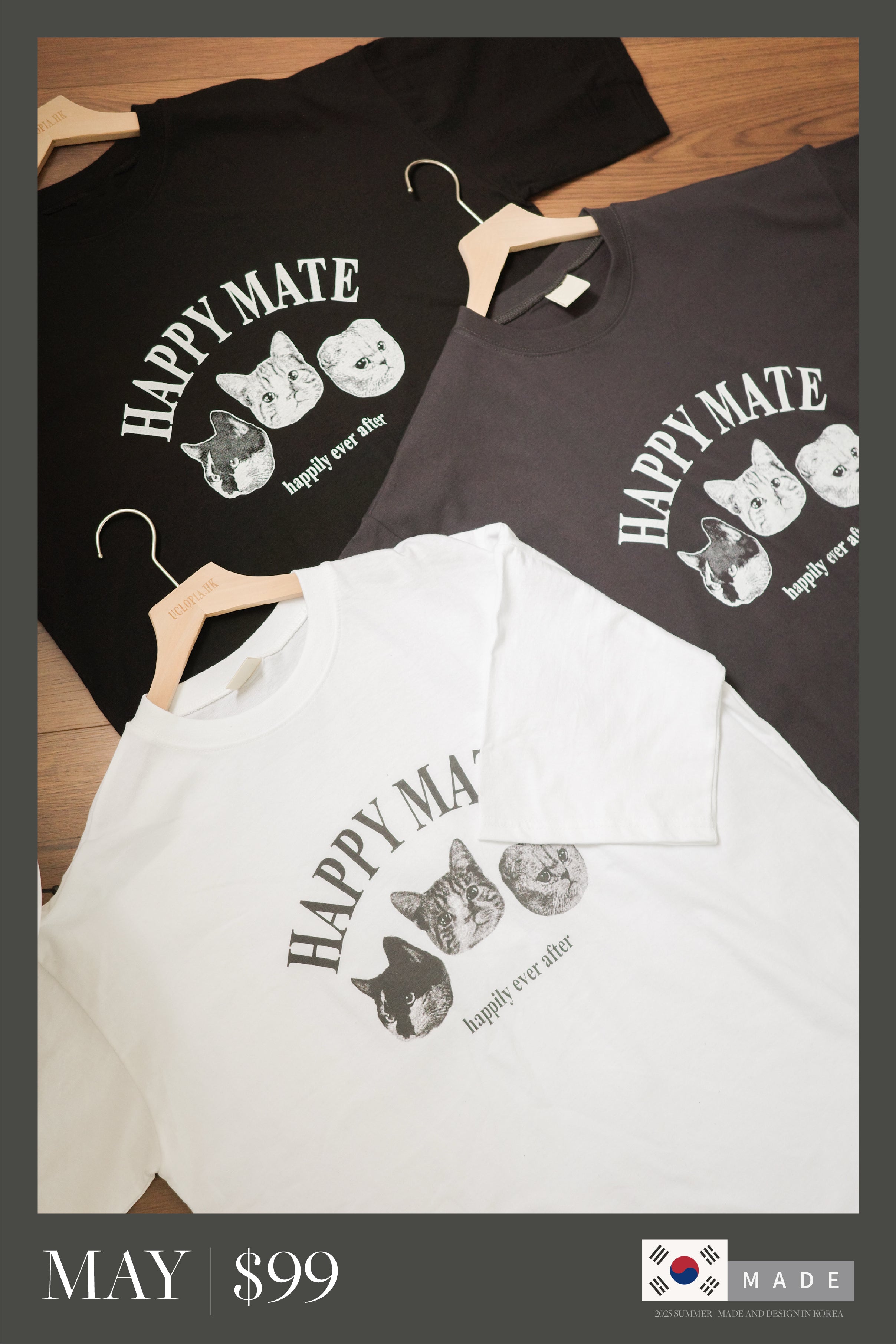 【5月$99震撼價❗️ 】#1 | 情侶款首選👦🏻👧🏻Happy Mate貓貓tee • 店主推薦❗️