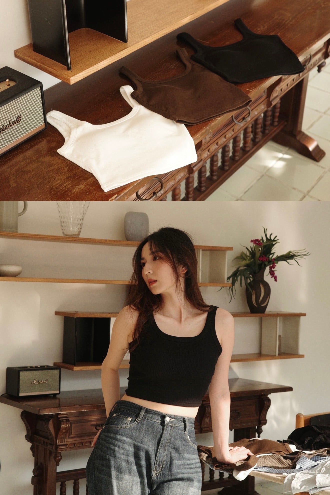 【泰國早鳥連線🇹🇭】#6 Basic U-neck BraTop - with pads［三色入］￼