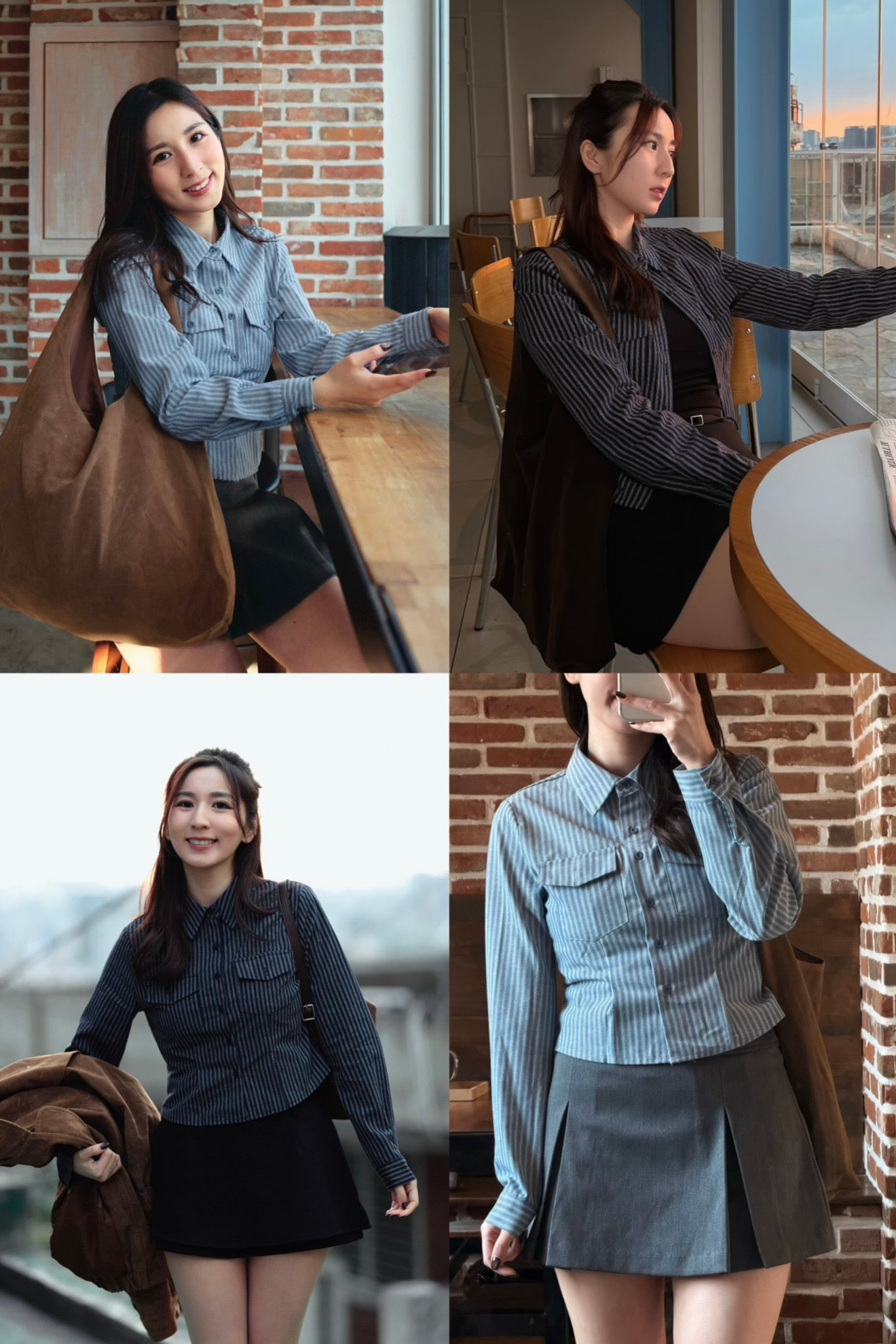 【 韓國親搜巡禮 · Week 2🥯 】藍白條紋修腰短襯衫［兩色入］