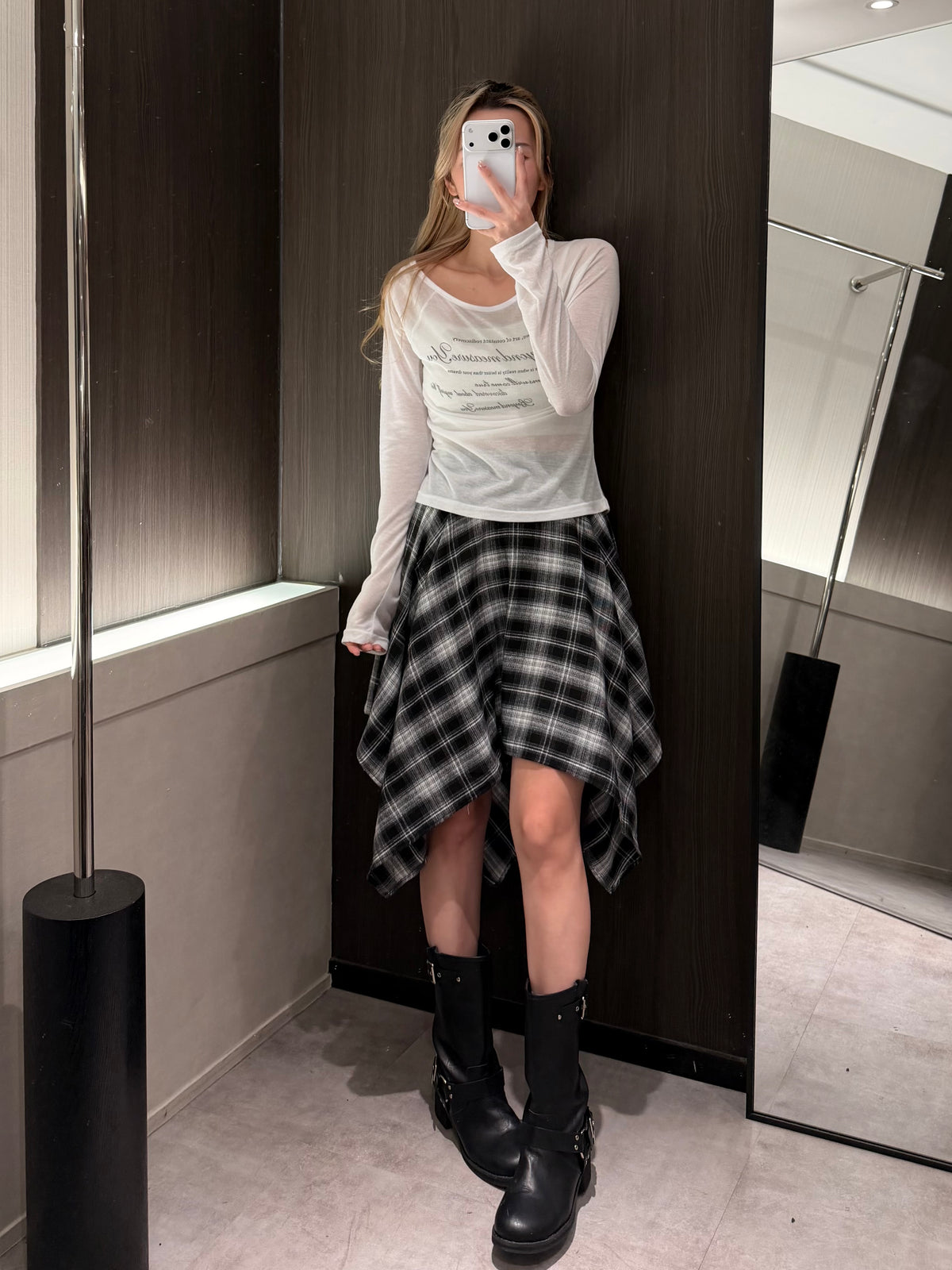 【 $99開季震撼價❗️ 】#33 | 超有層次感～拼色格仔不規則裙［兩色入］