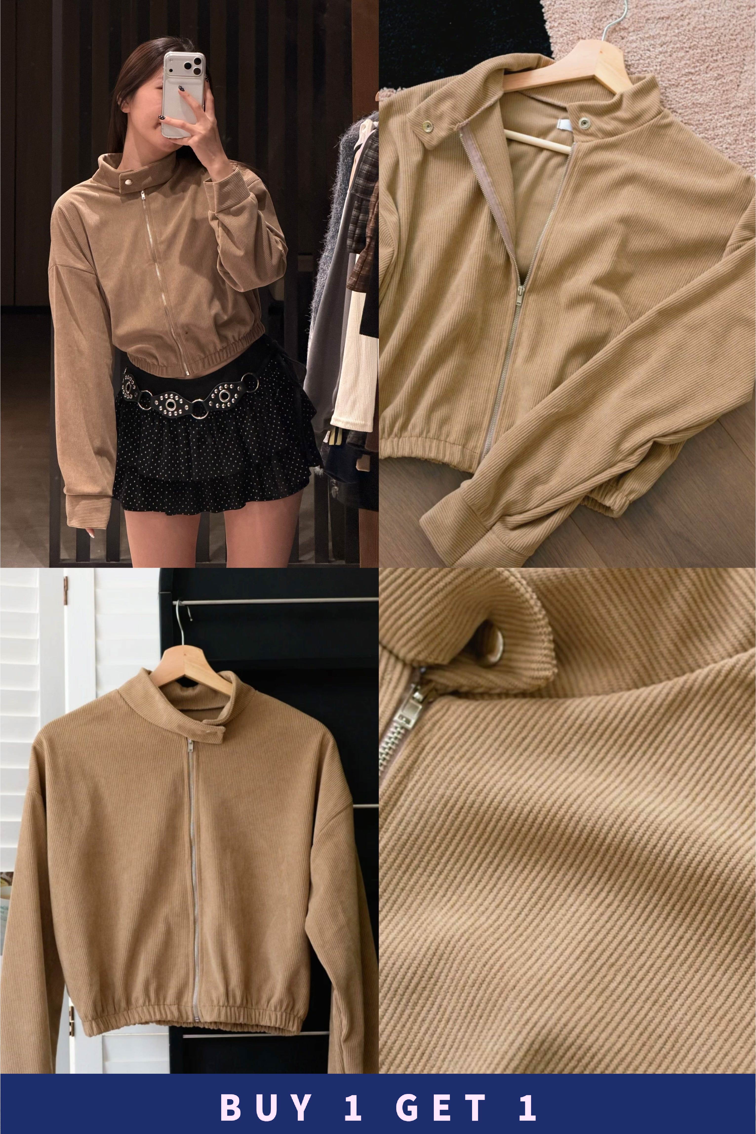 【 $99買一送一 】秋季可穿～ 薄燈芯絨拉鍊短外套