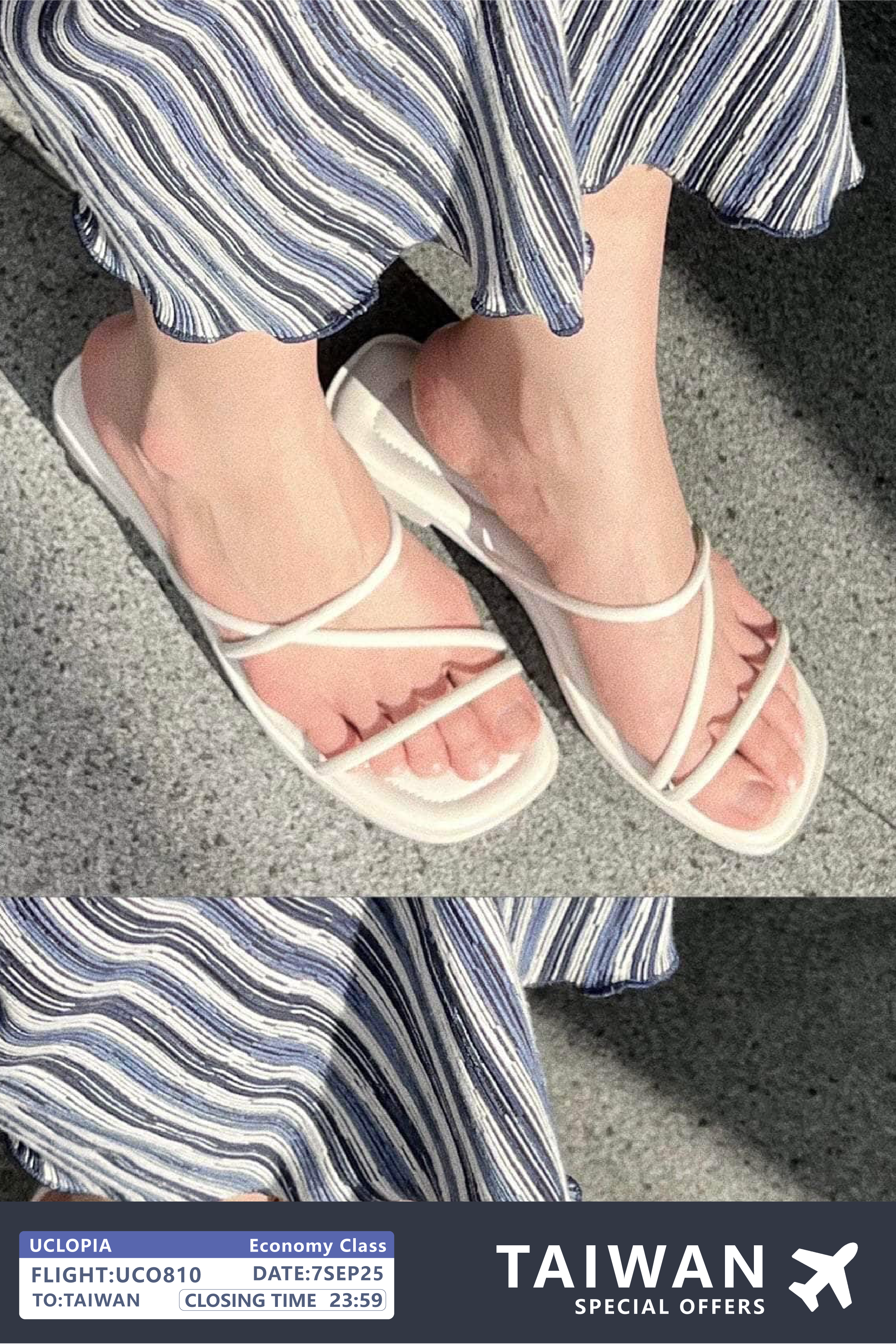 【我們的台灣Outfit🧋$169】交叉幼帶輕便平底涼鞋［兩色入］