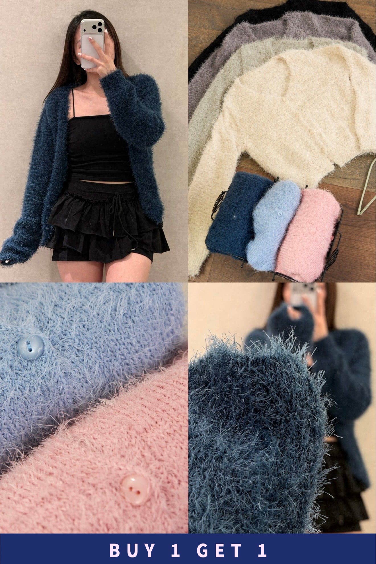 【 $99買一送一 】慵懶馬海毛毛針織外套