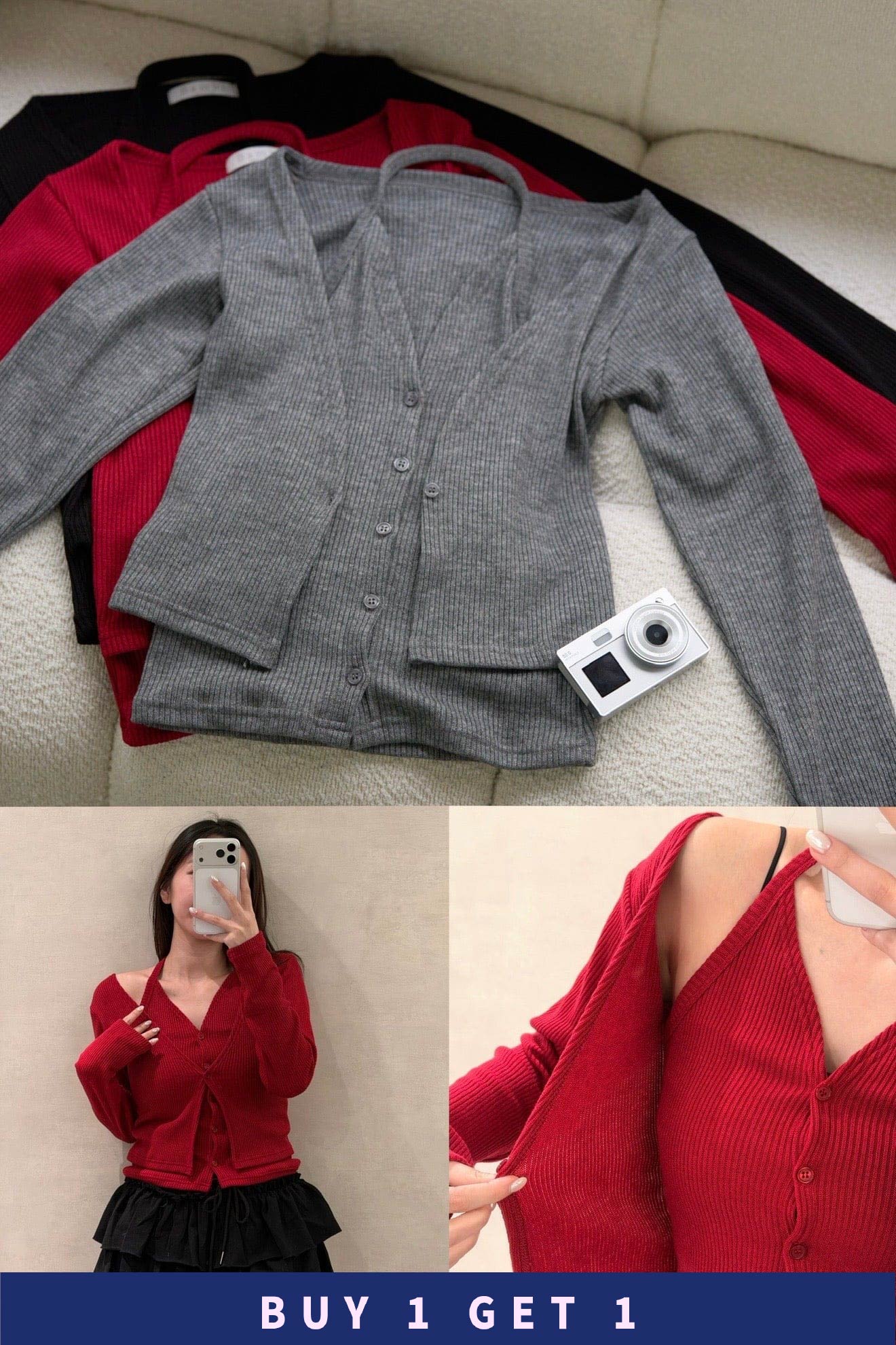 【 $99買一送一 】坑紋掛頸背心外套假兩件