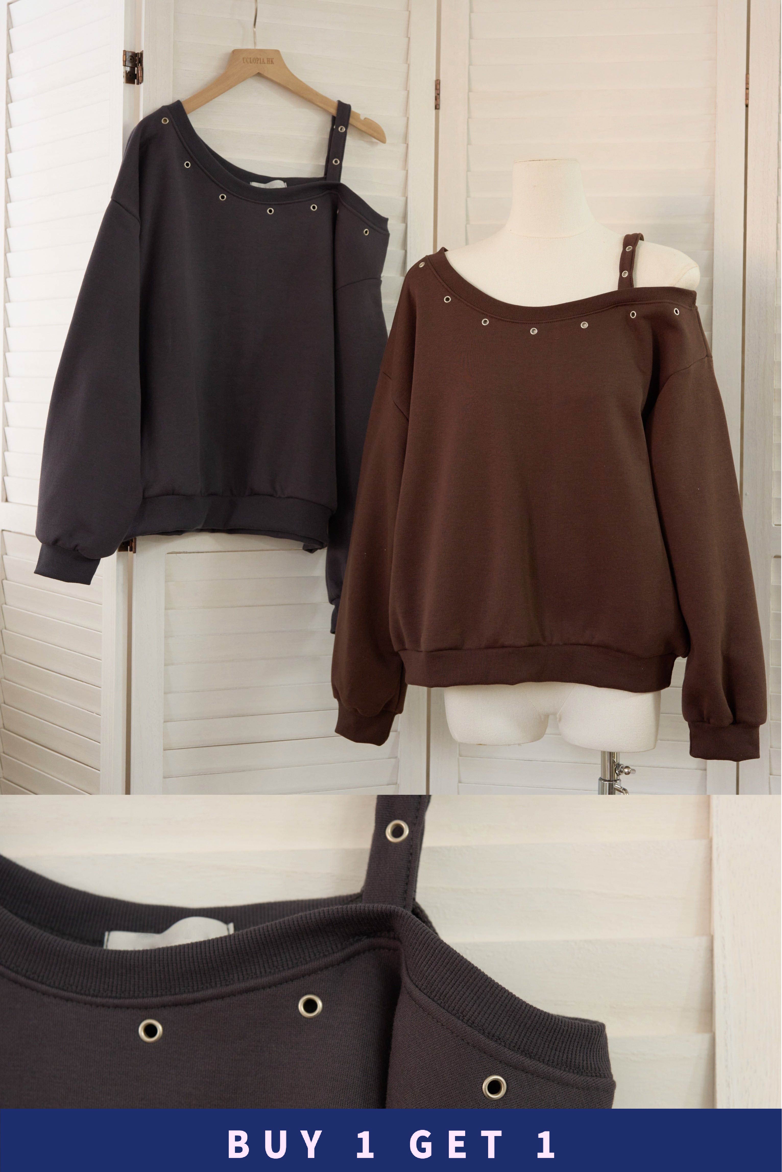 【 $99買一送一 】設計感鏤空銀環單肩衛衣