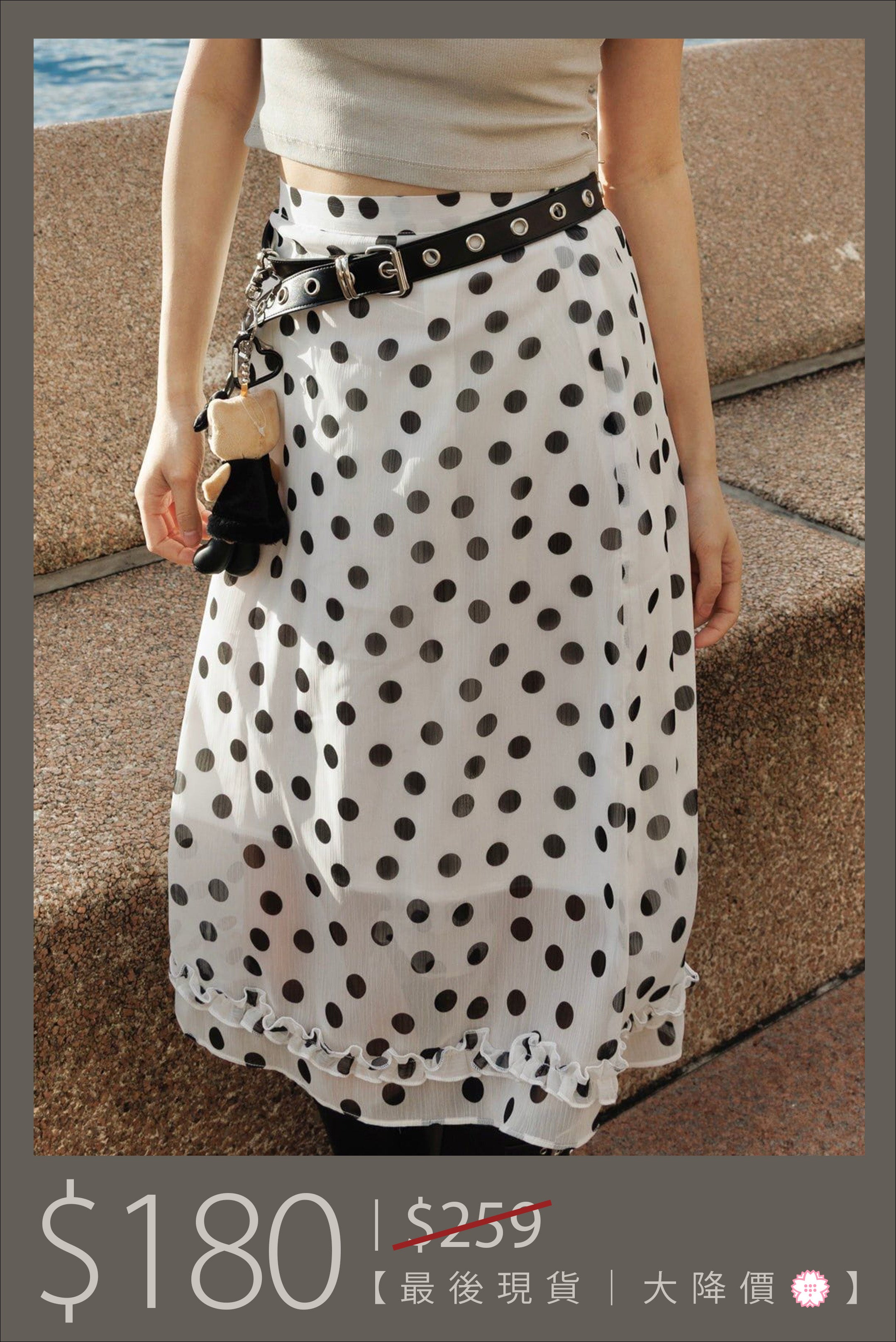【🔥大降價夏季產品 】2025波點必須有！黑白波點花邊雪紡裙