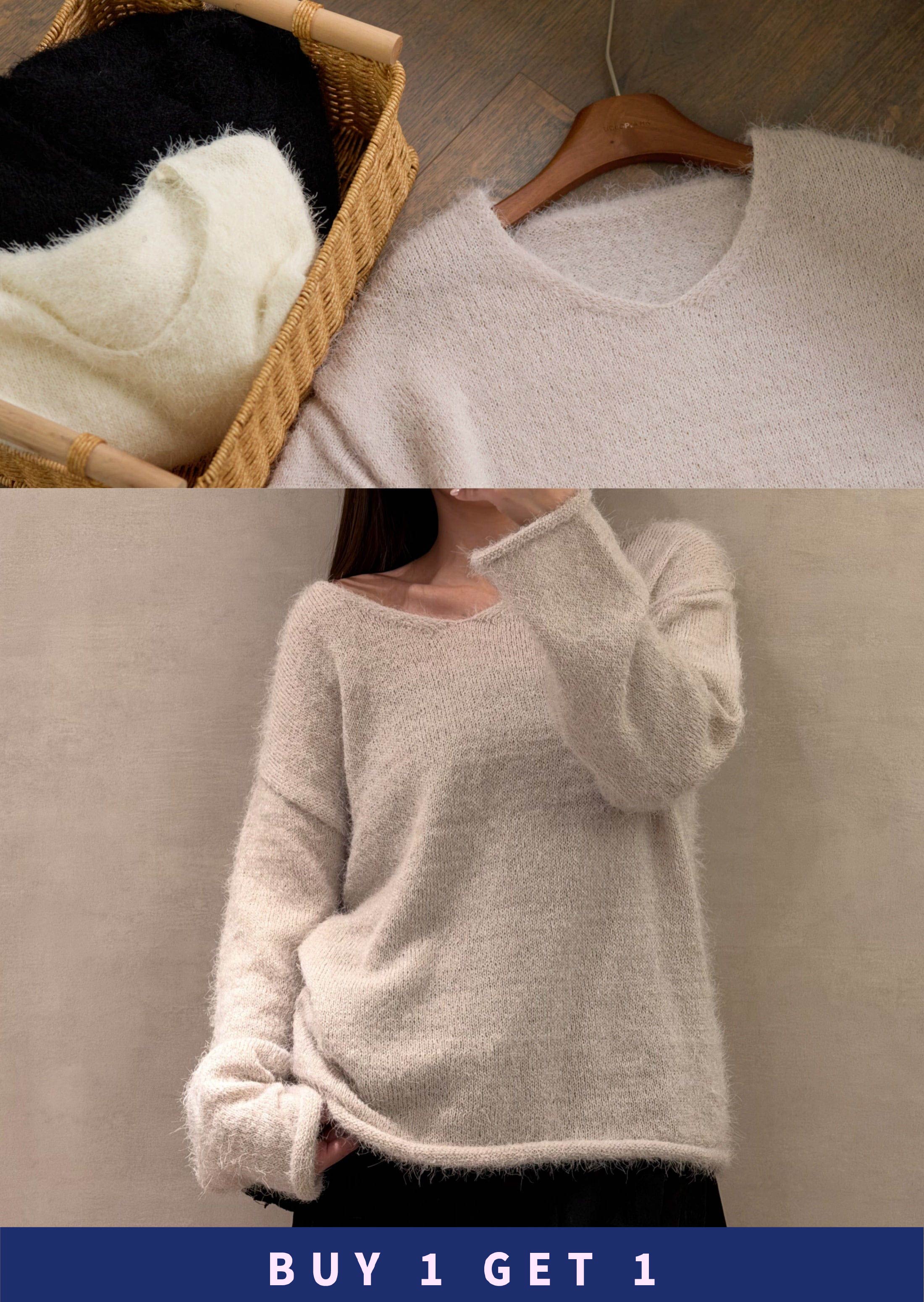 【 $99買一送一 】馬海毛卷卷邊長版毛衣