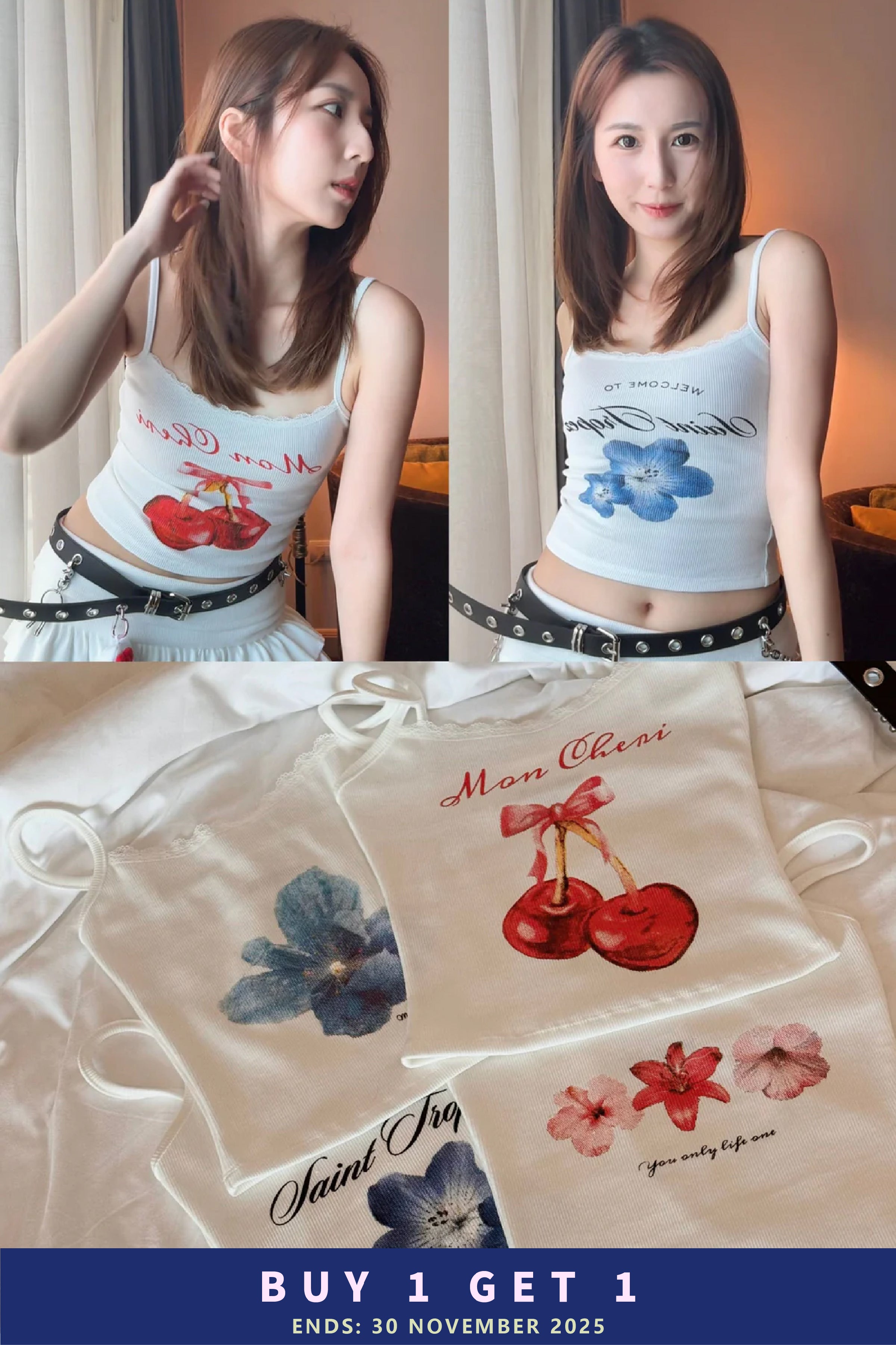 【泰國親身搜羅現貨🇹🇭】$99 Sweet Hot Top - 水墨印花Lace邊吊帶背心［四色入］