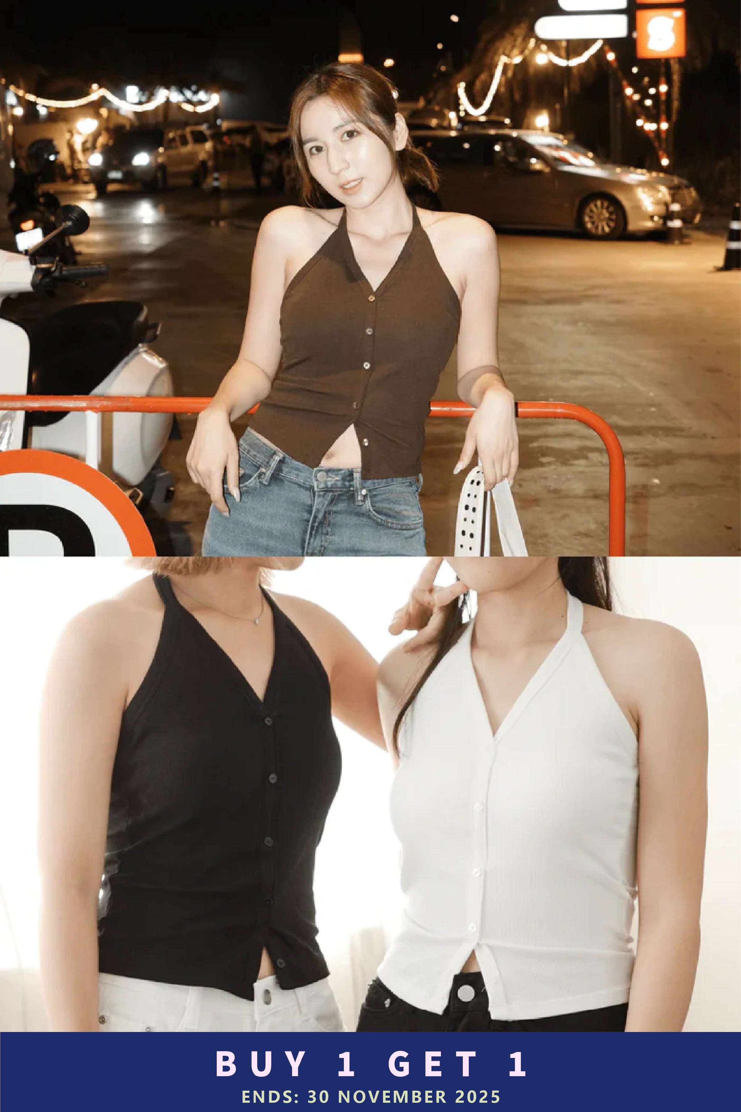 【夏日BraTop祭🎪 #12 】知性鈕扣掛頸Bra-Top［三色入］店主推薦🧡