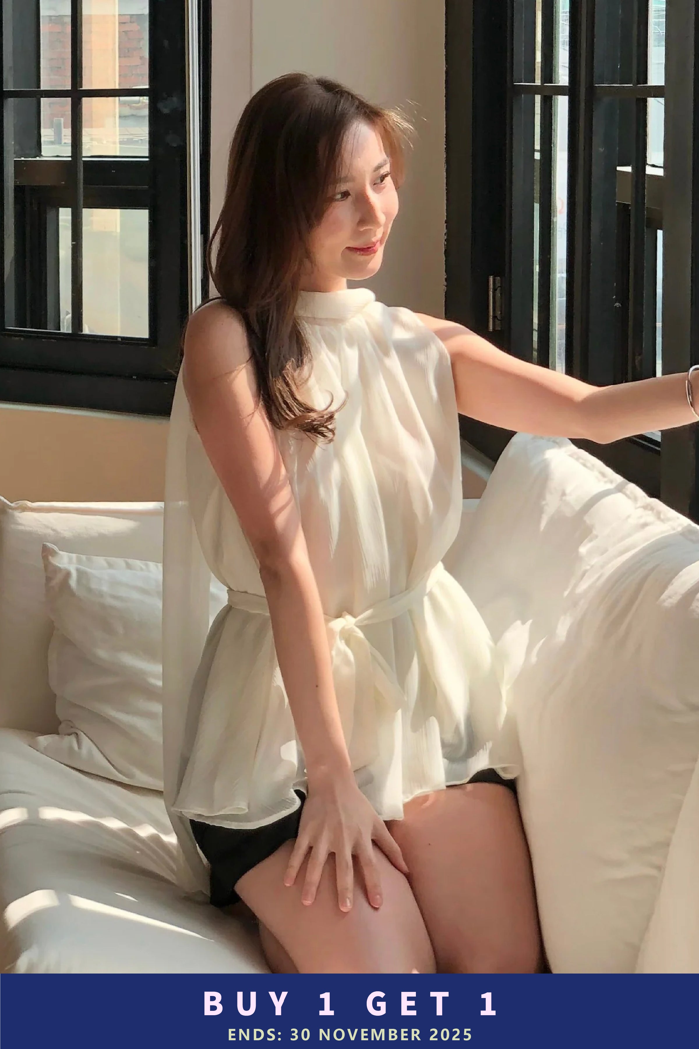 江南Onni高雅雪紡綁帶上衣［兩色入］