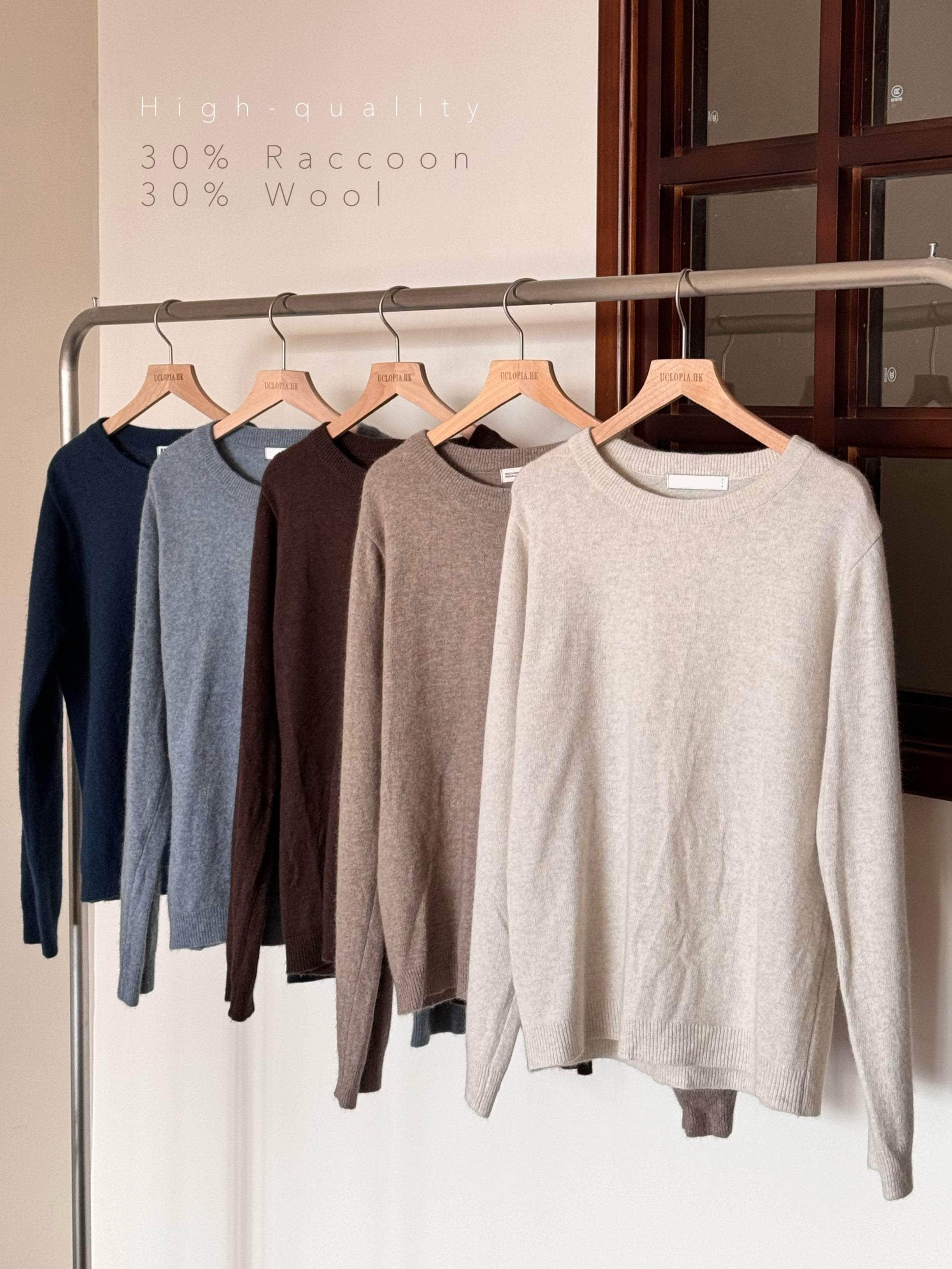 韓國服飾 長袖上衣韓國 【🔥大降價冬季產品】30%Racoon + %30wool 超高質日常針織薄毛衣 [五色入]