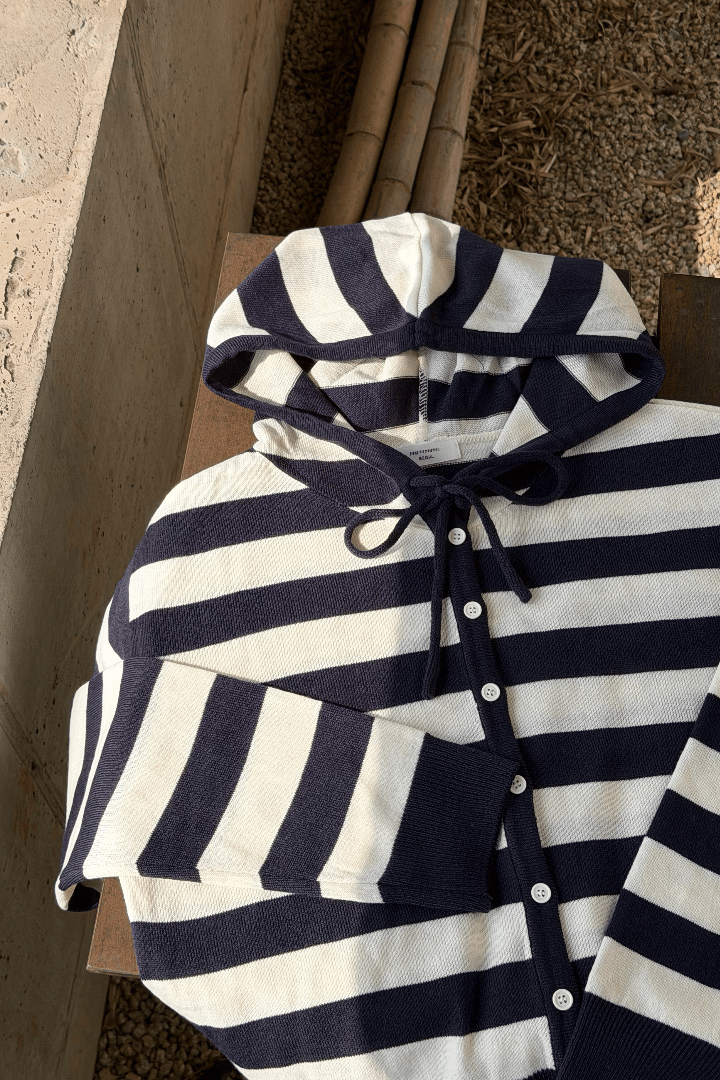 【春日韓國連線🇰🇷🌸】日常感覺滿滿～薄針織粗間條連帽外套