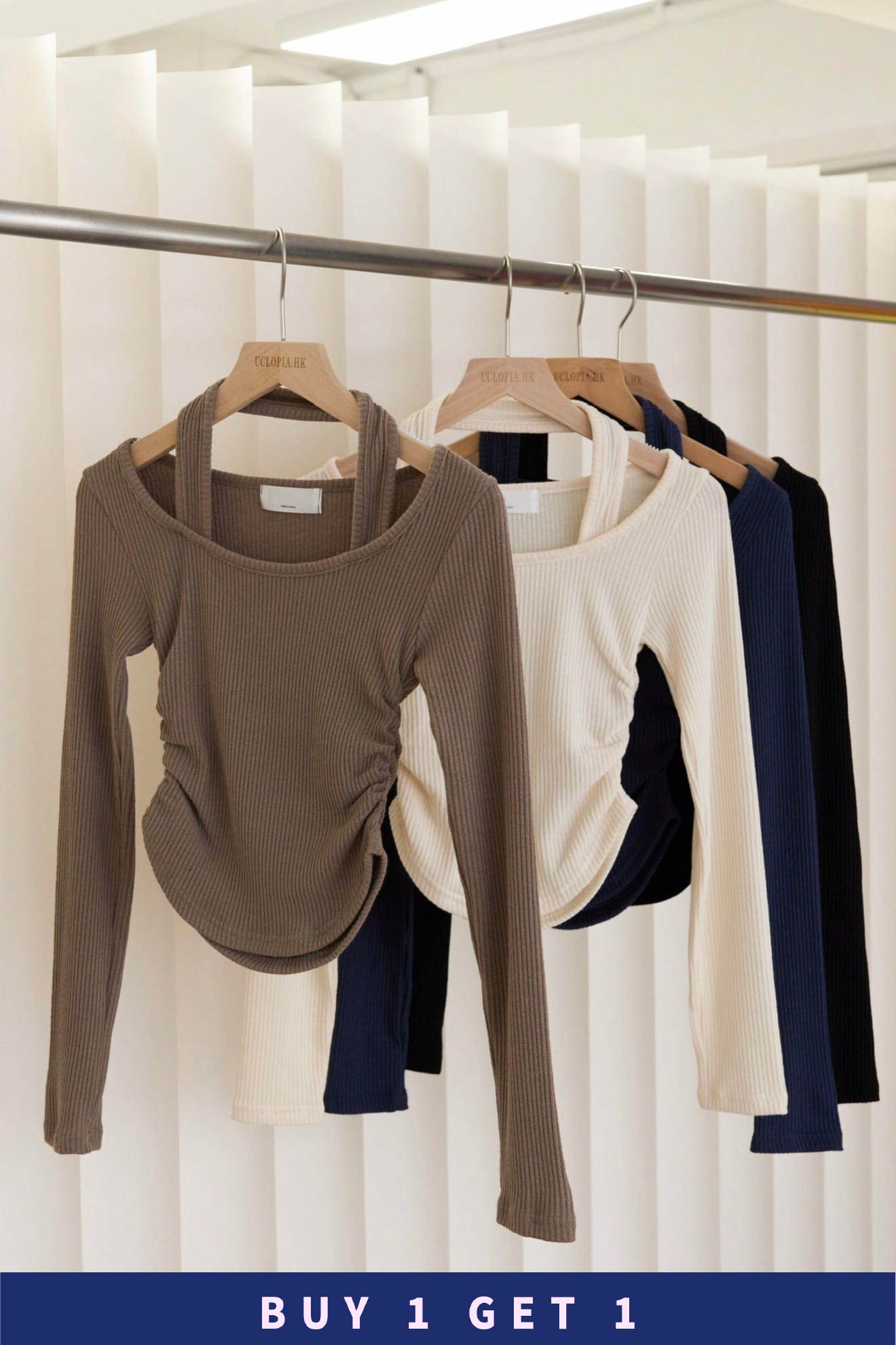 【 $99買一送一 】掛頸摺摺直紋上衣