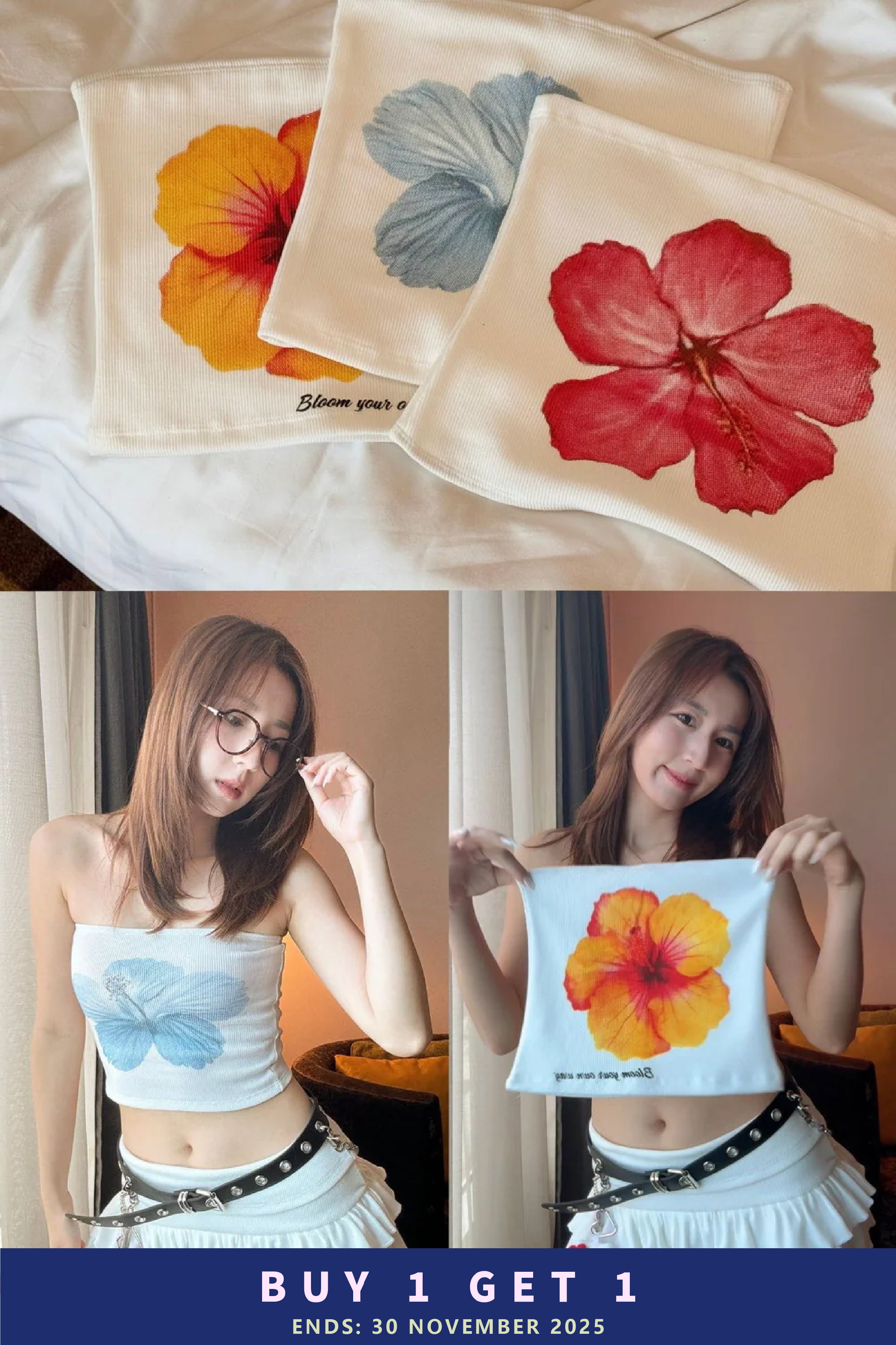 【泰國親身搜羅現貨🇹🇭】$99 Sweet Hot Top - 水墨花平口Tube Top [三色入］