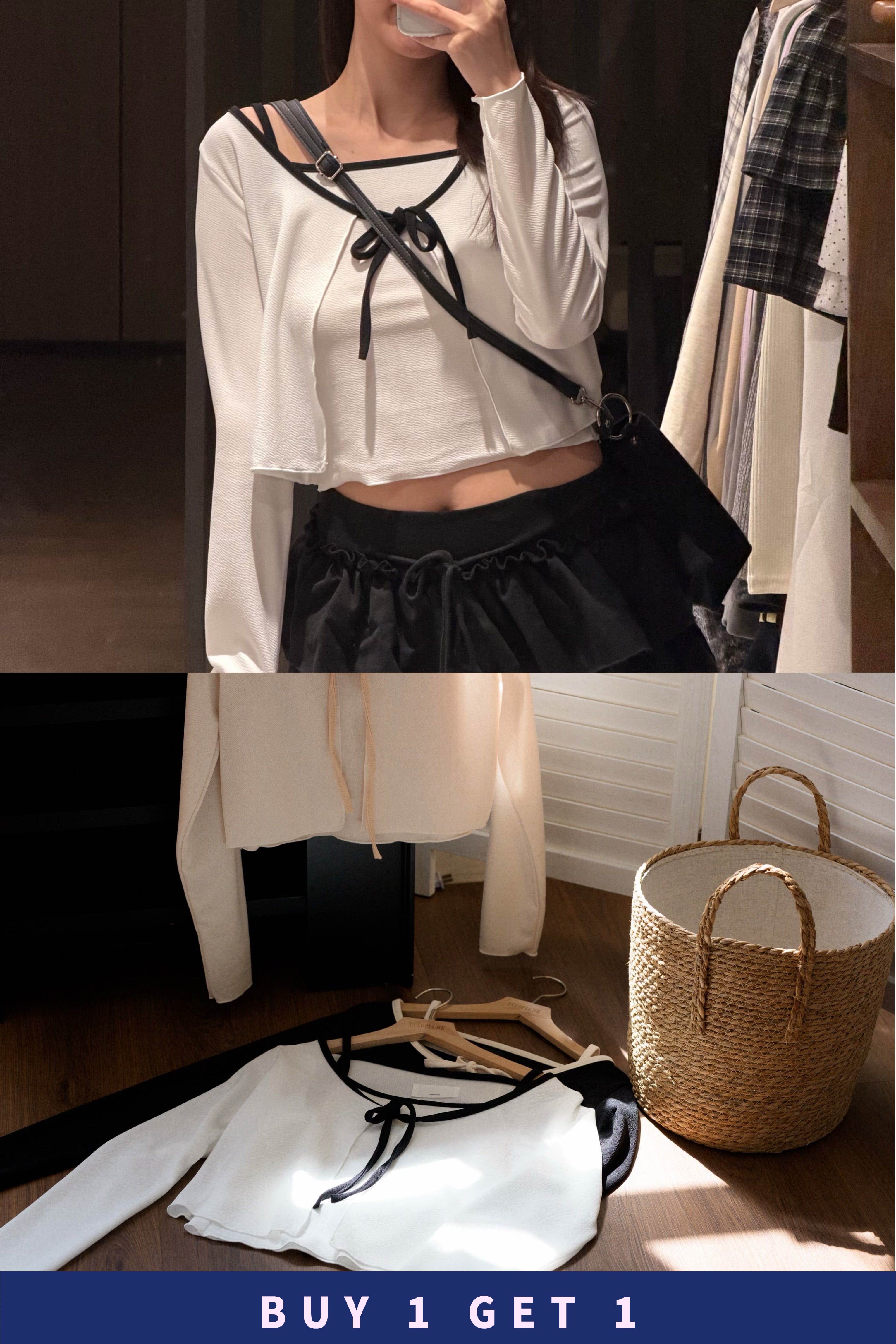 #17【 $99買一送一 】 溫柔拼色邊兩件套 背心+外套