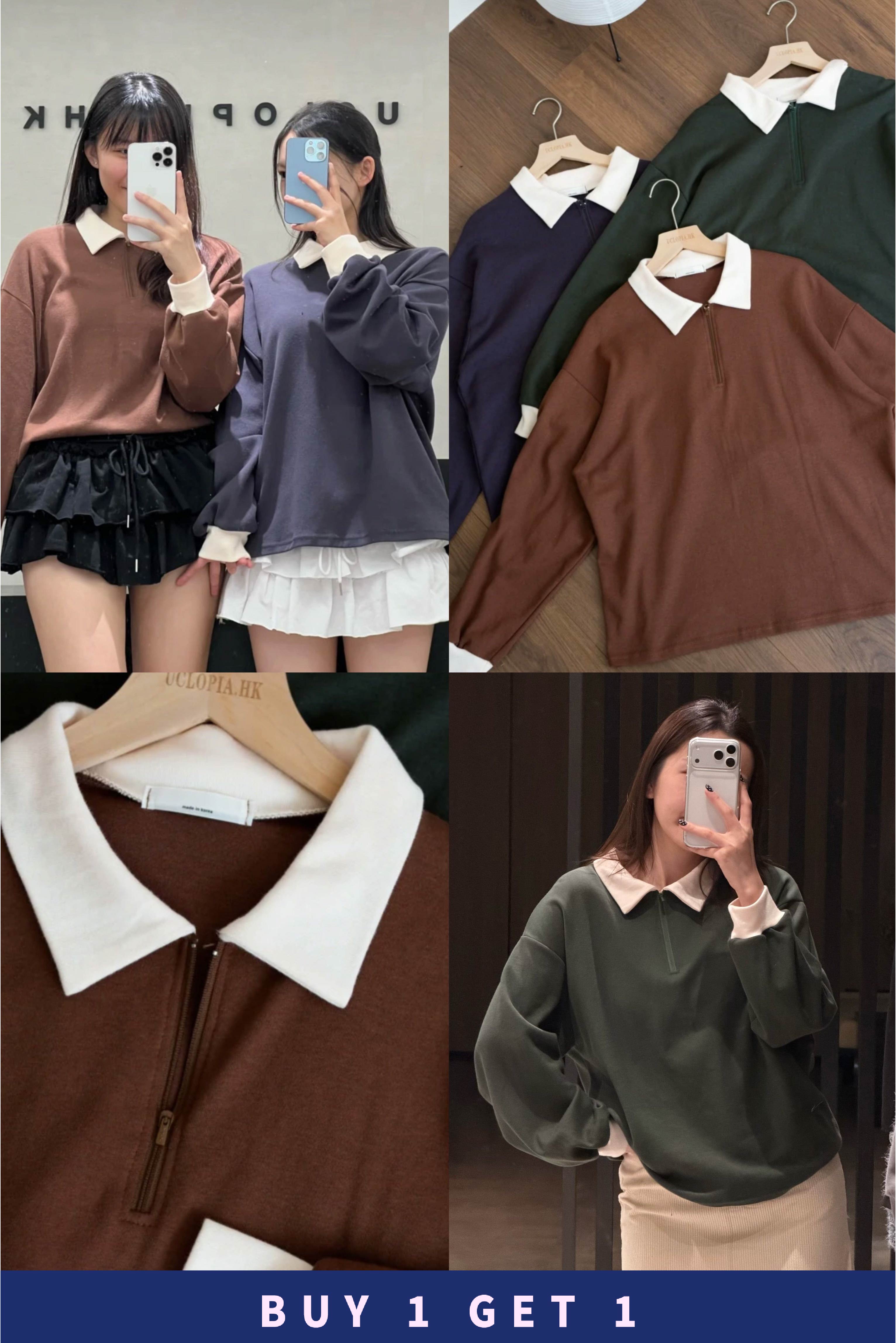 #18【 $99買一送一 】 Classic  拼色POLO領拉鍊上衣