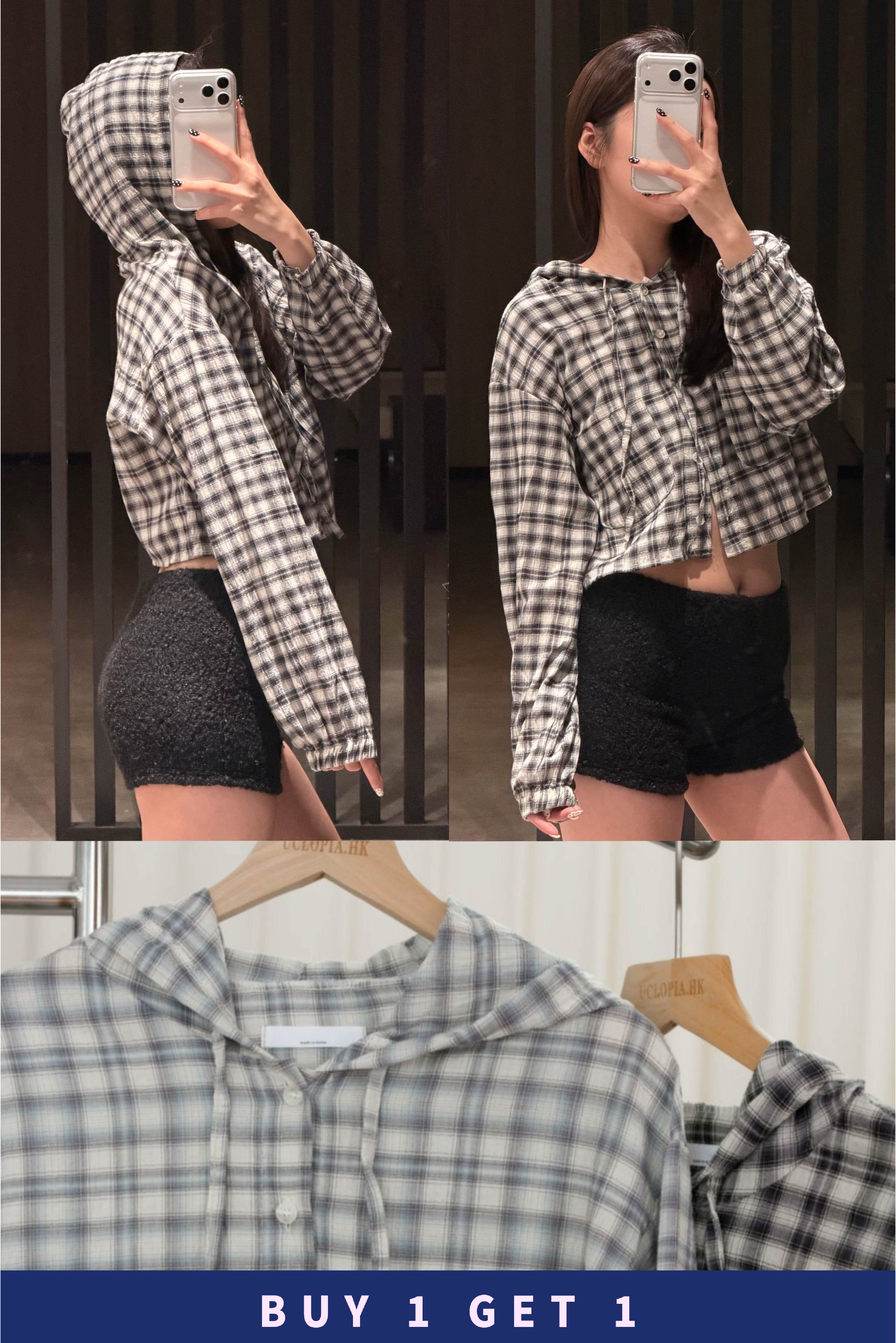 【 $99買一送一 】#19 輕盈格仔短薄連帽外套仔