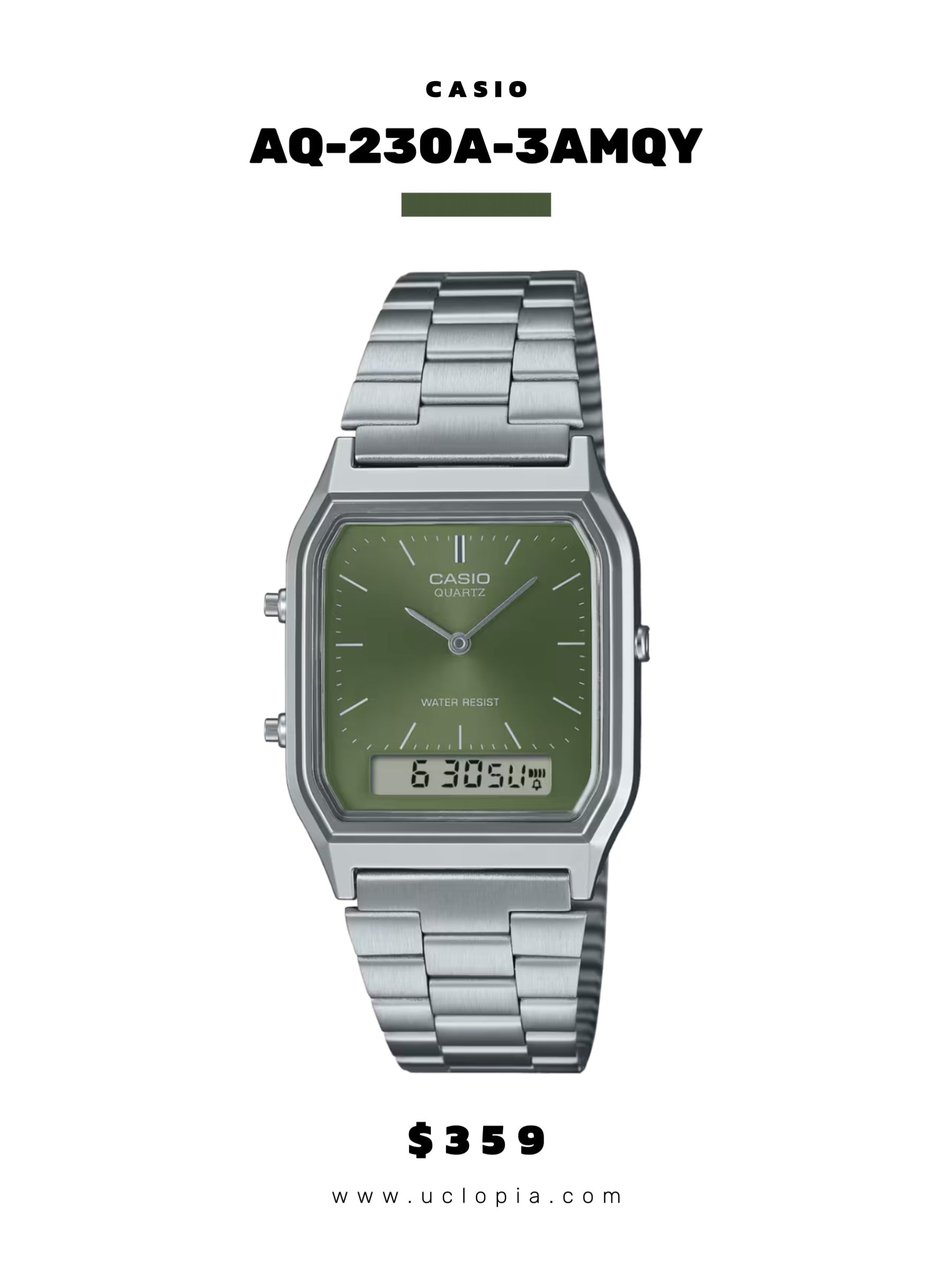 【 CASIO 】AQ-230 大熱復古大方面鋼帶錶［七色入］