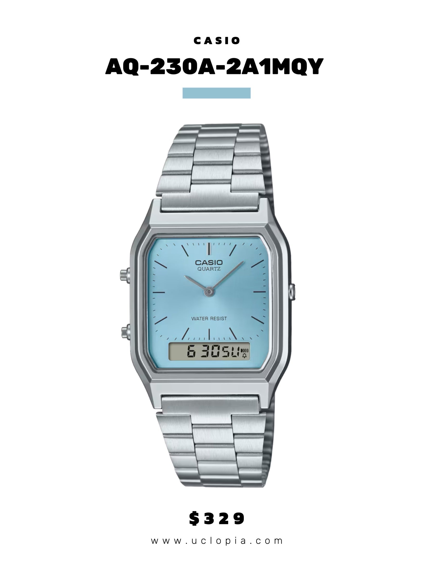 【 CASIO 】AQ-230 大熱復古大方面鋼帶錶［七色入］