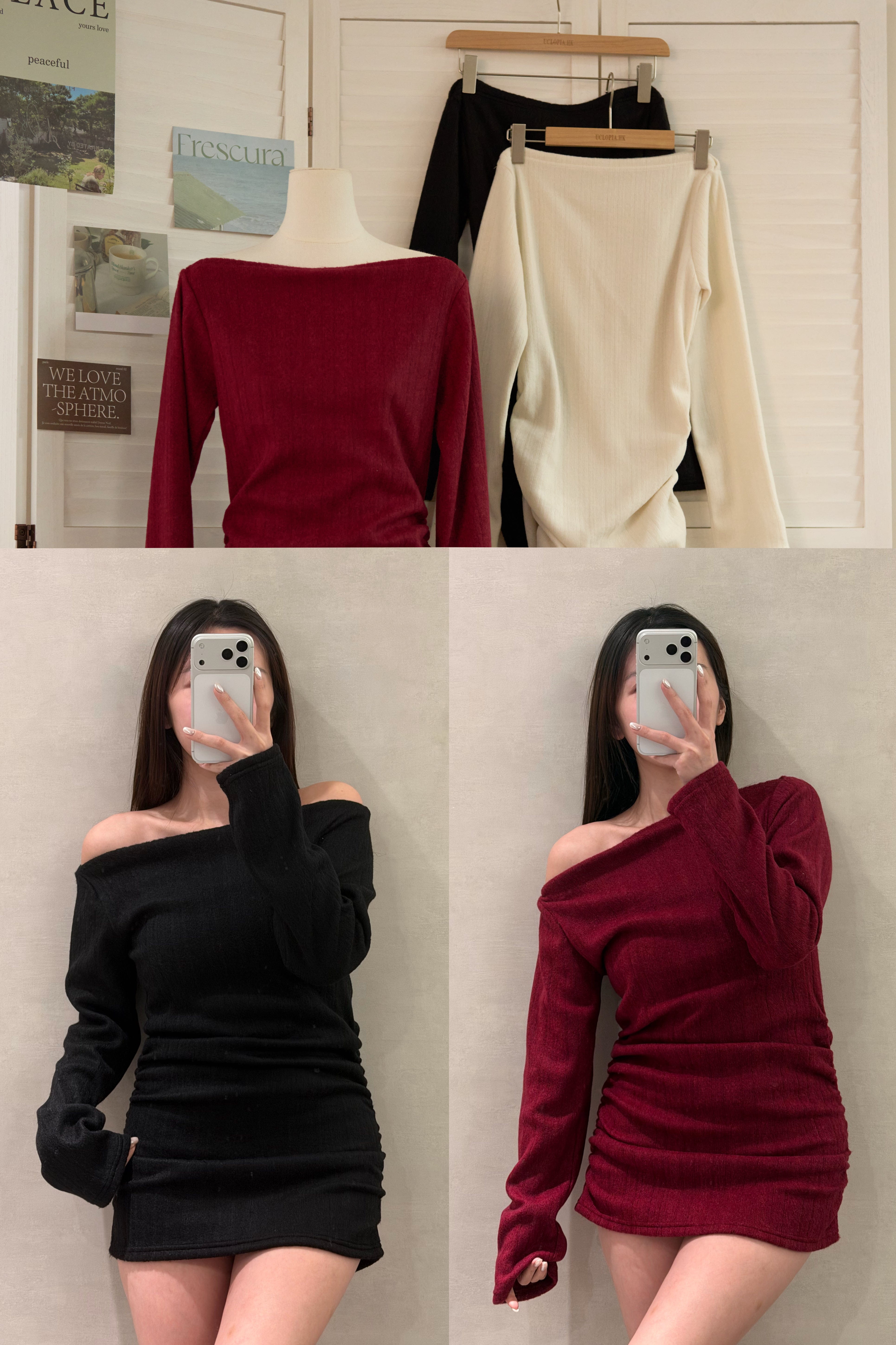 【 歷屆最精彩！$99震撼價❗️#7 】雪絨一字船領魚骨連身裙［三色入］