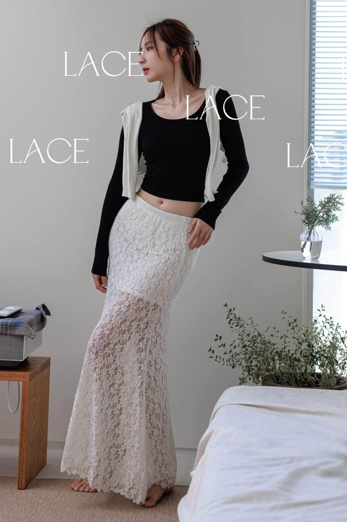 【 韓國親身搜羅系列 | 初秋🍁 】Lace Lace Lace 魚尾透花長裙 [兩色入］