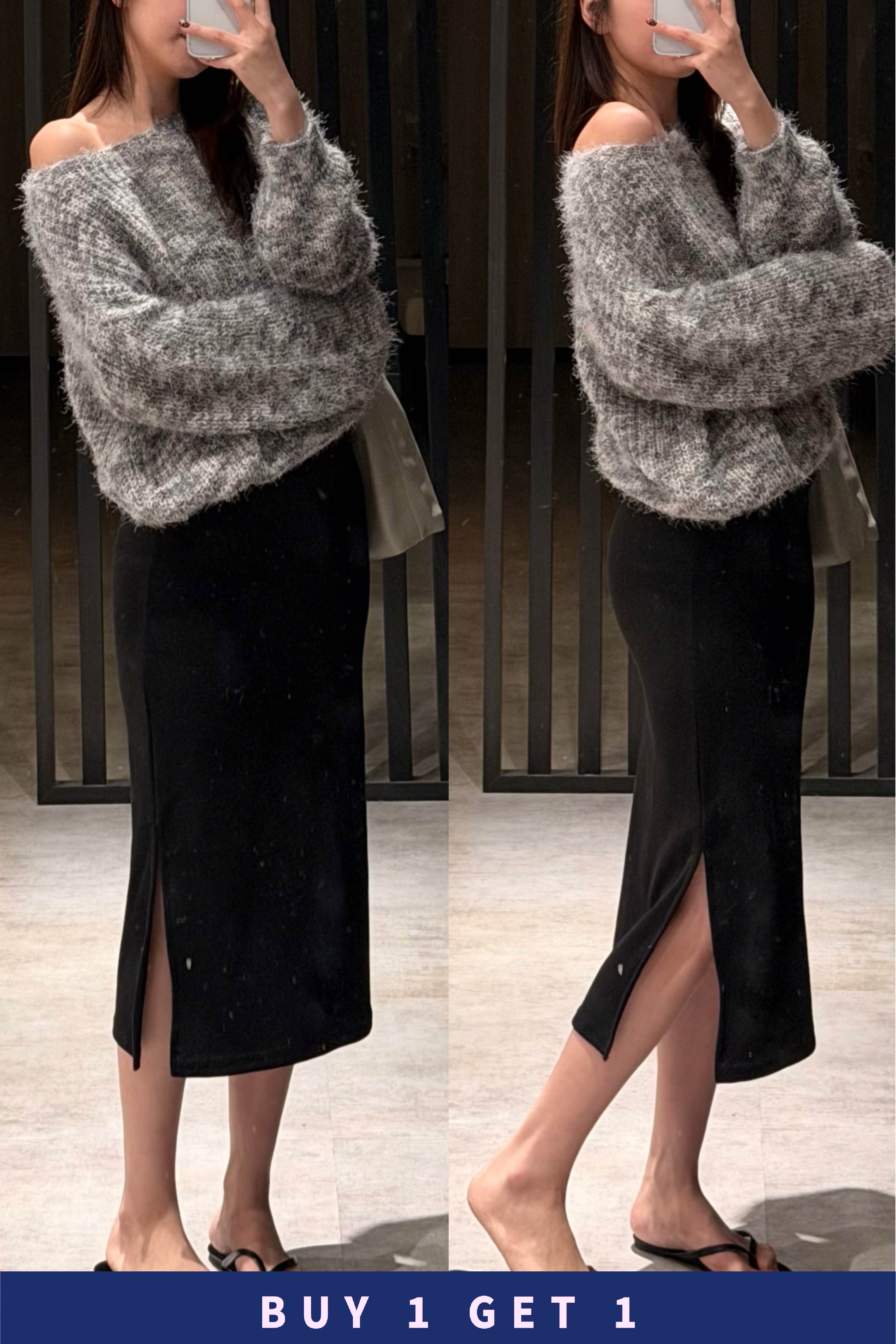 #52【 $99買一送一 】 包臀斯文開叉黑中長裙