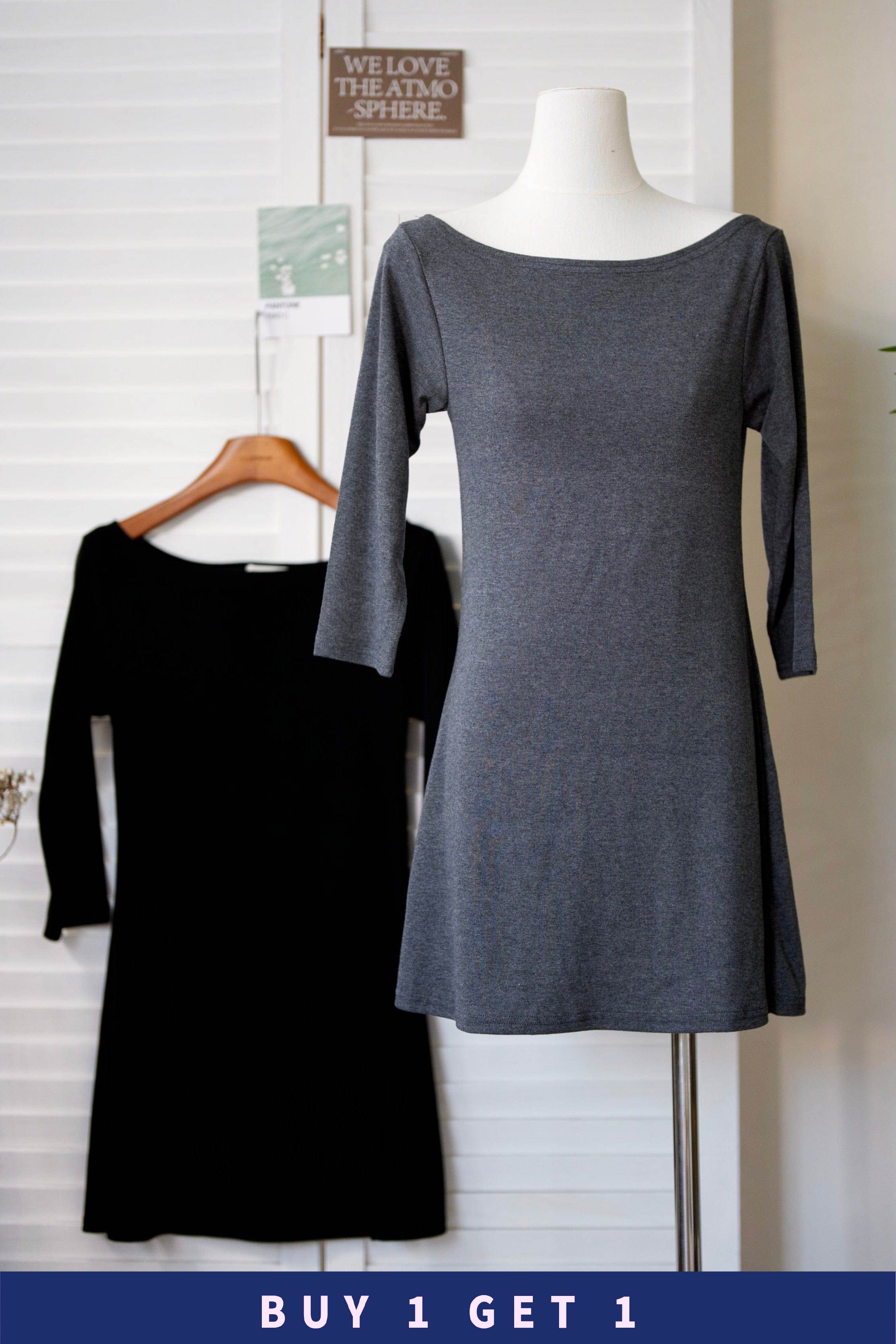 #62【 $99買一送一 】氣質中袖大圓肩收腰連身裙