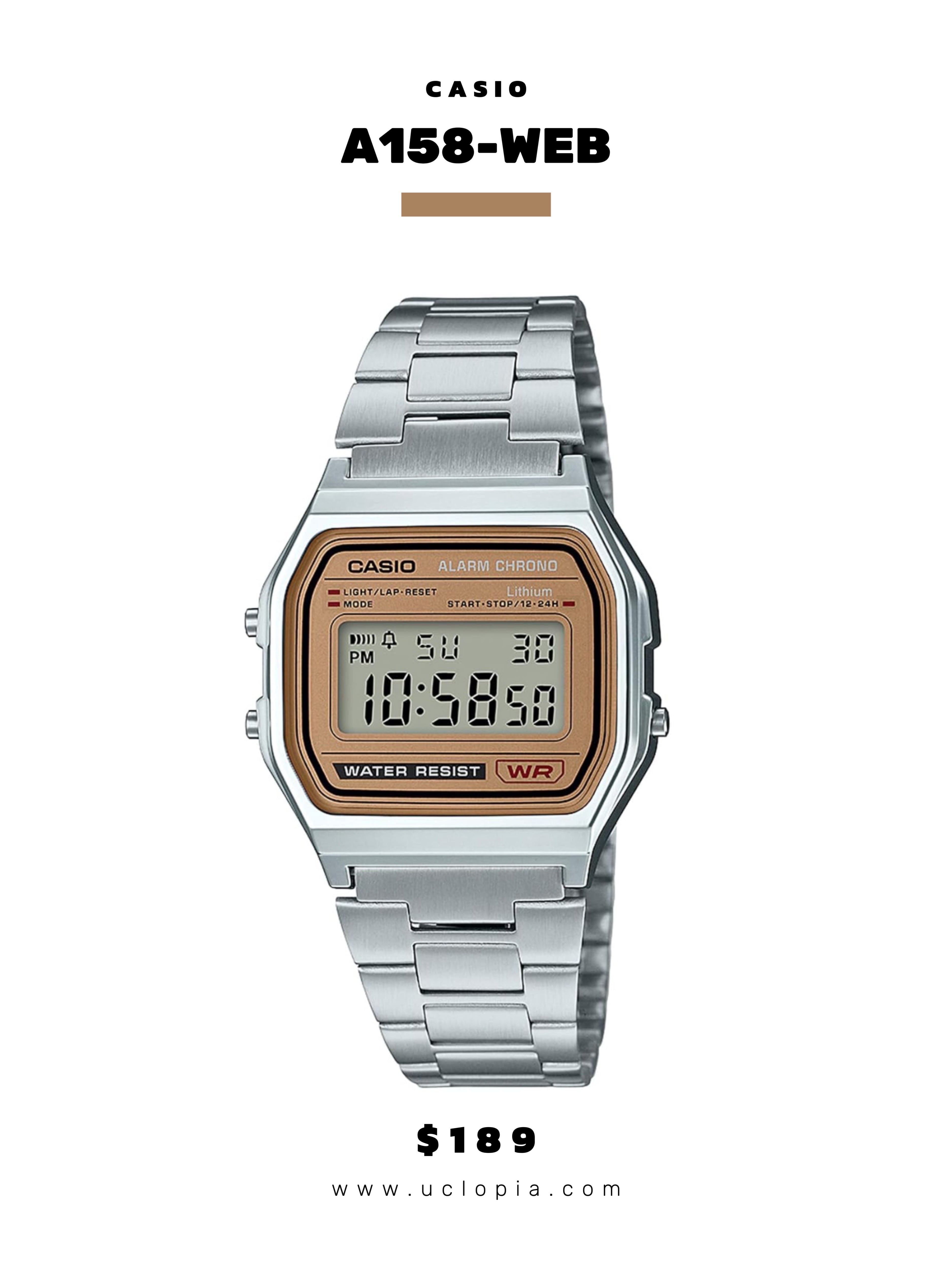 【 CASIO 】A158 經典數字鋼帶錶［兩色入］