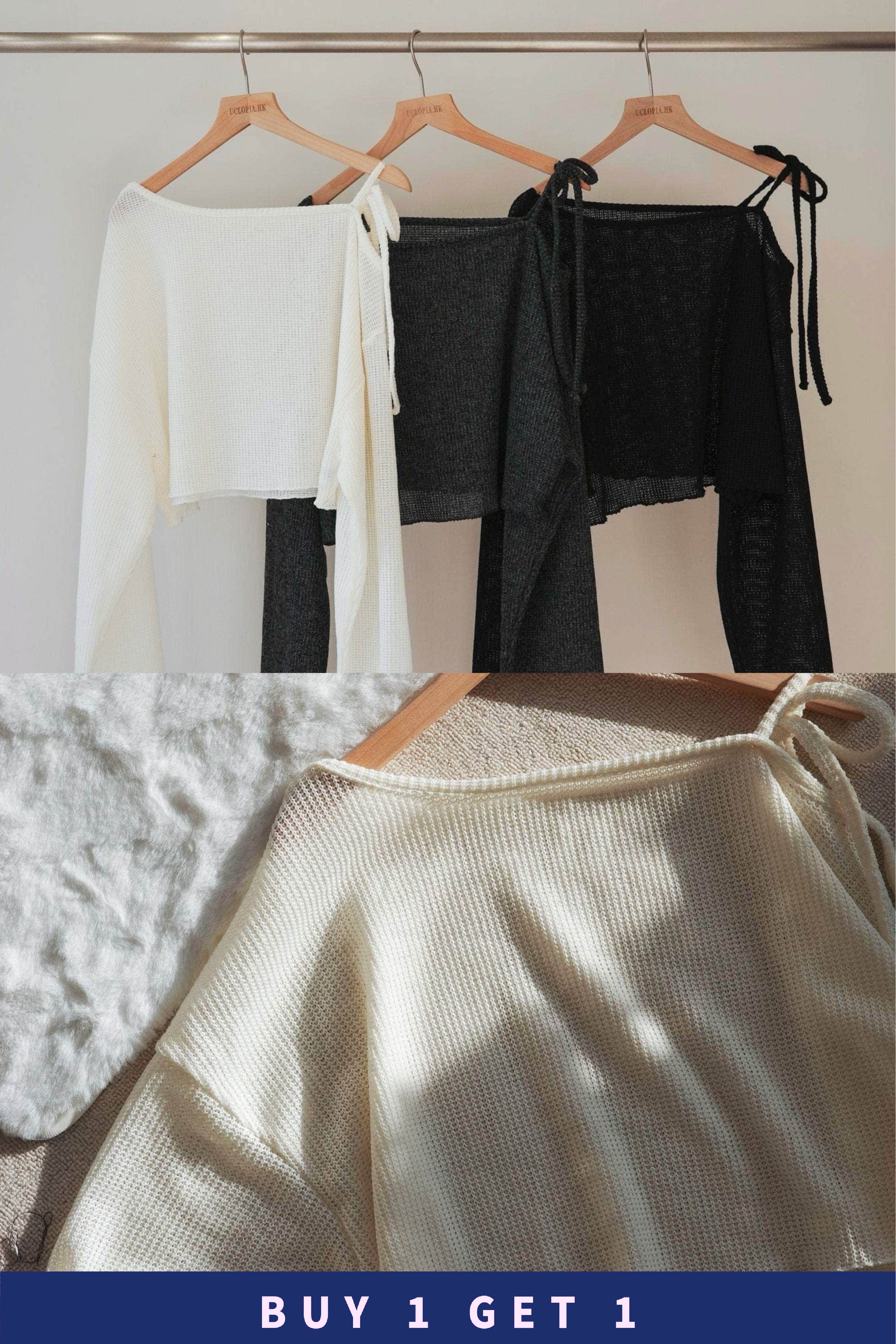 #78【 $99買一送一 】單邊綁帶露肩waffle上衣