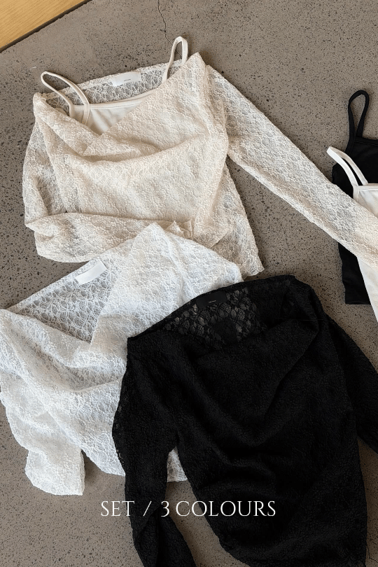 【春日韓國連線🇰🇷🌸】Finally Lace Top Set 吊帶背心 + 罩衫￼［三色入］