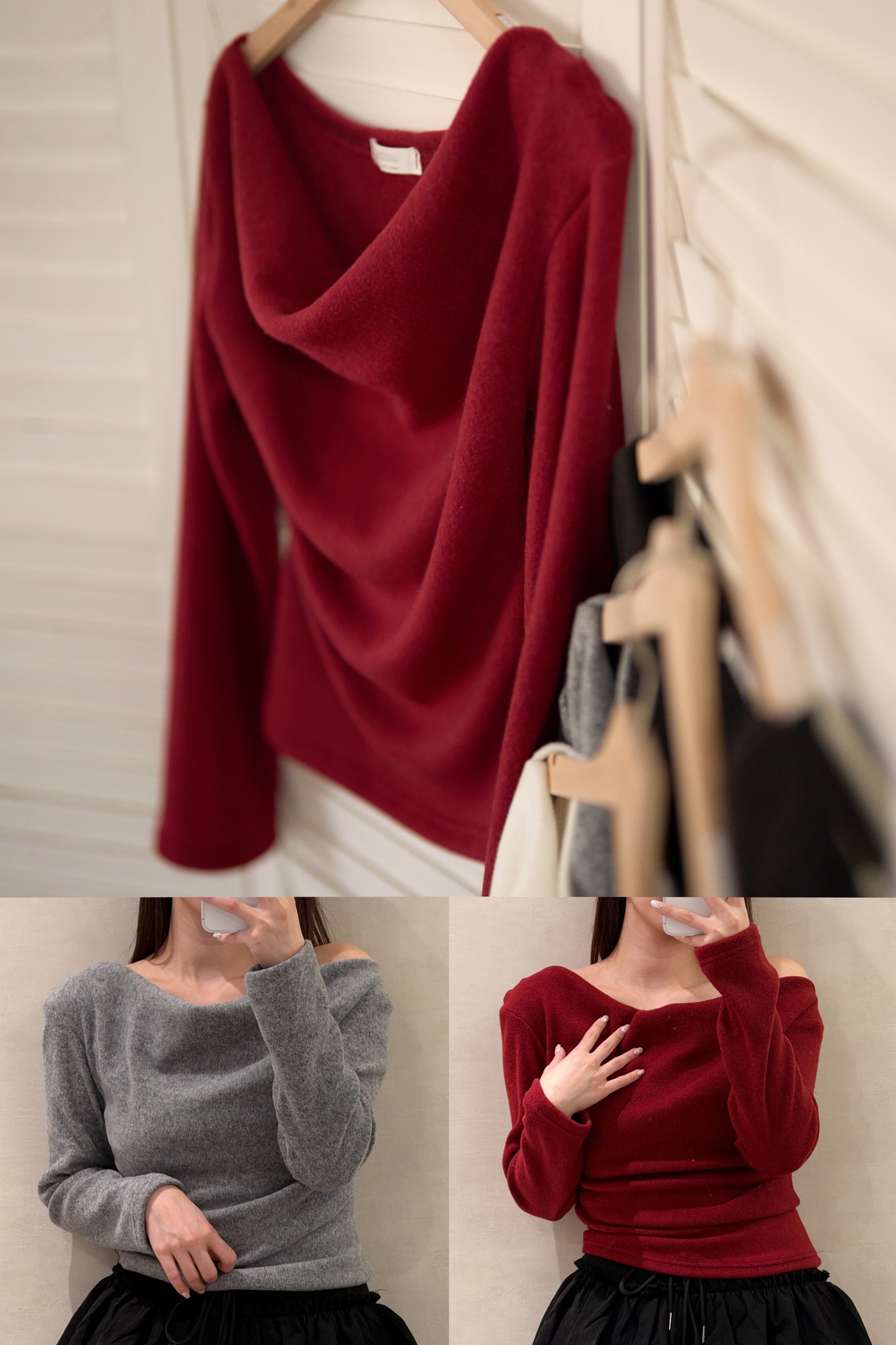 【 歷屆最精彩！$99震撼價❗️#27 】雪絨可調整寬領口上衣［四色入］| 店主推薦👘❣️