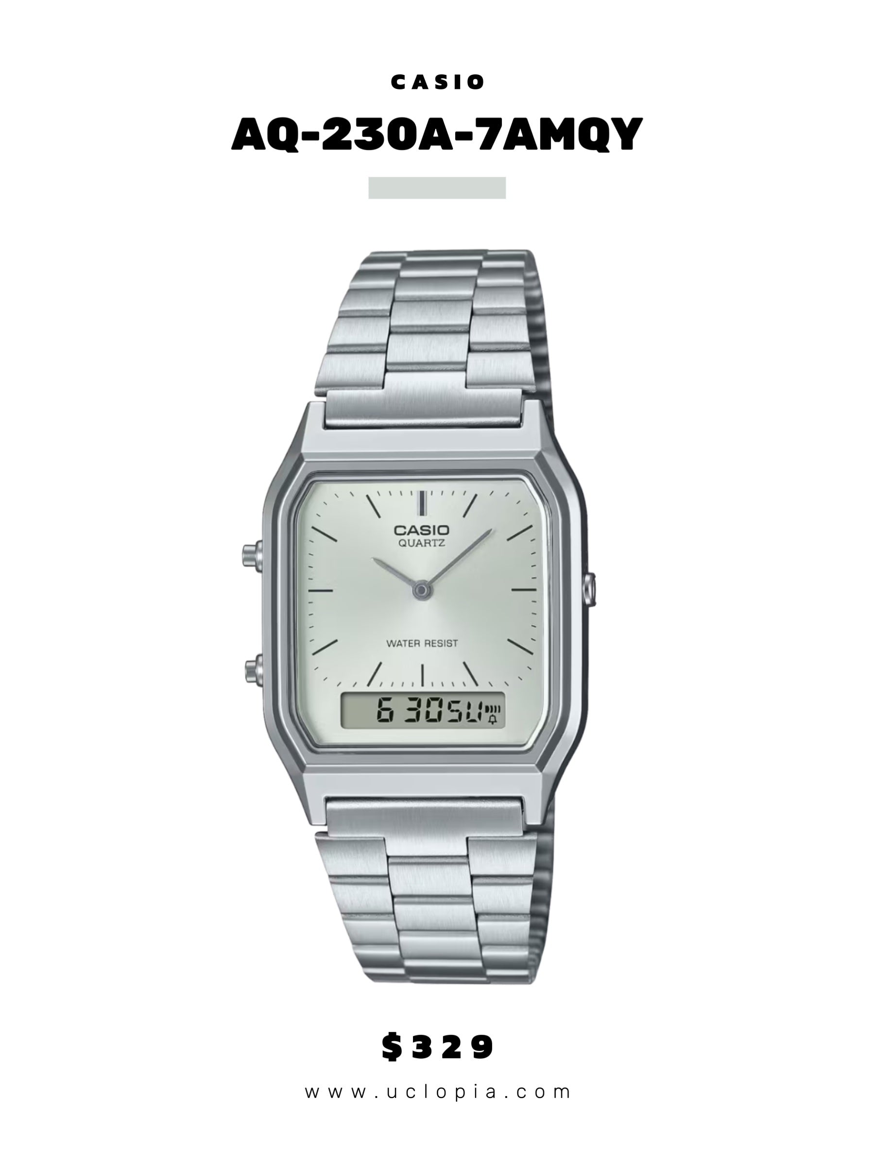 【 CASIO 】AQ-230 大熱復古大方面鋼帶錶［七色入］